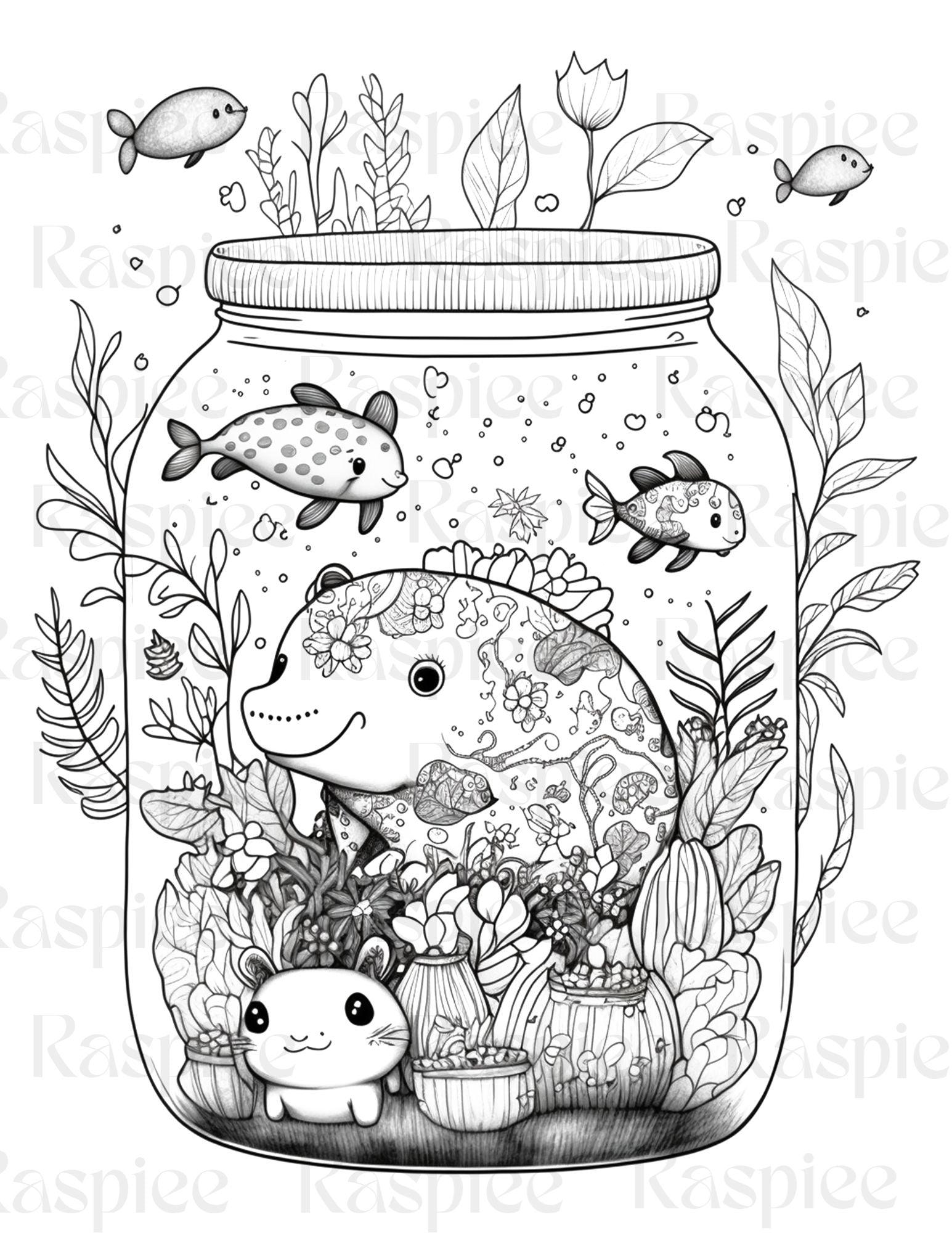 100 Animal in Jar Coloring Pages, Printable Coloring Pages for Kids and Adults, Printable PDF File Instant Download