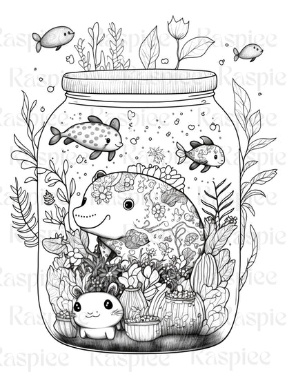 100 Animal in Jar Coloring Pages, Printable Coloring Pages for Kids and Adults, Printable PDF File Instant Download