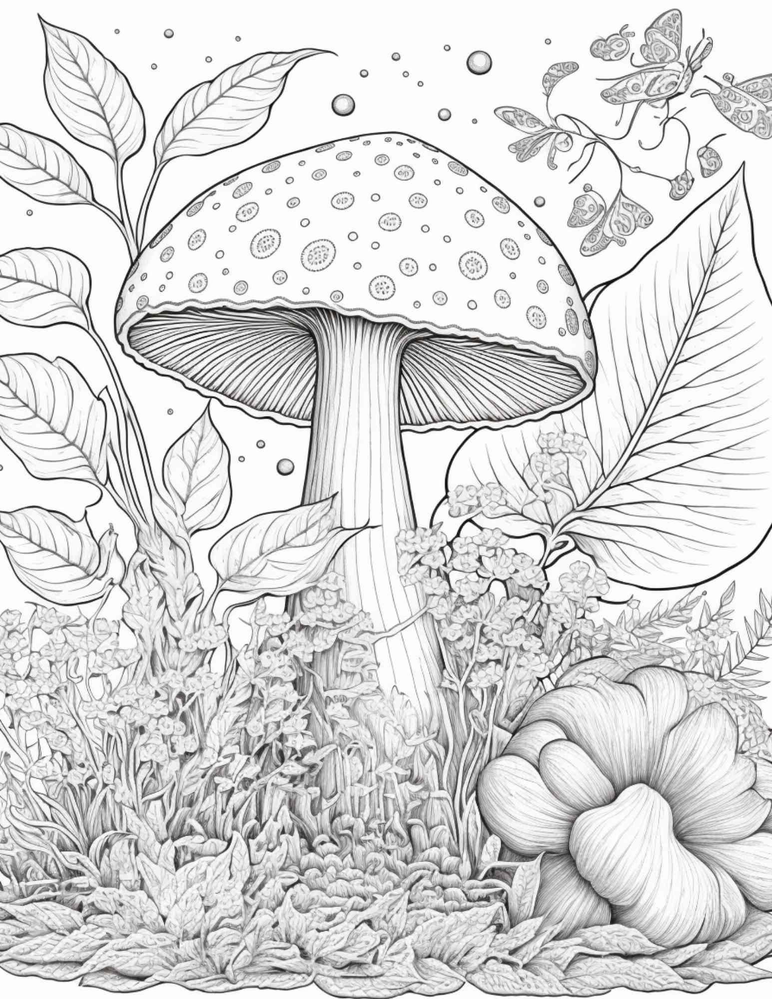 100 Mushroom Forest Coloring Pages Printable for Adults and Kids, Grayscale Coloring Book, Printable PDF File Instant Download