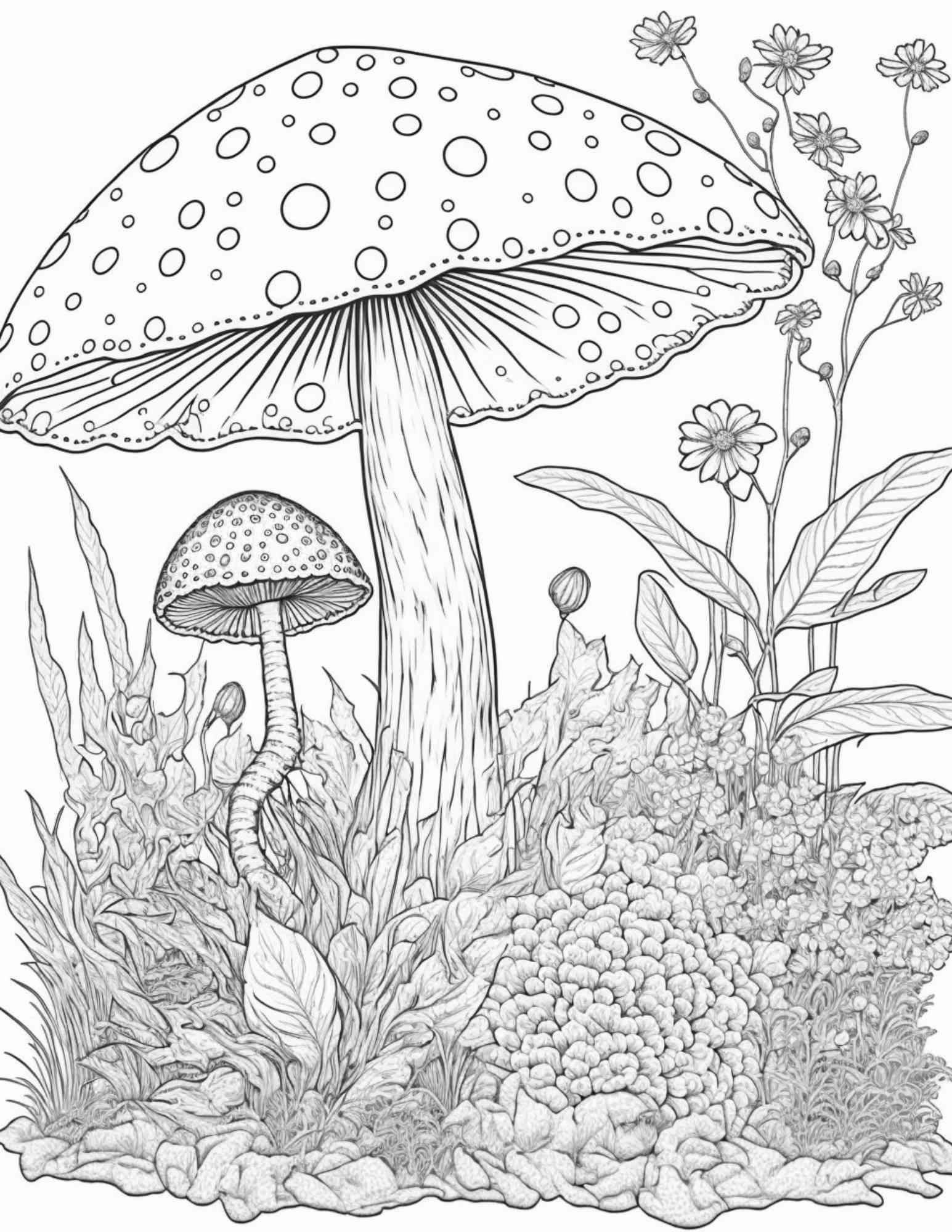 100 Mushroom Forest Coloring Pages Printable for Adults and Kids, Grayscale Coloring Book, Printable PDF File Instant Download