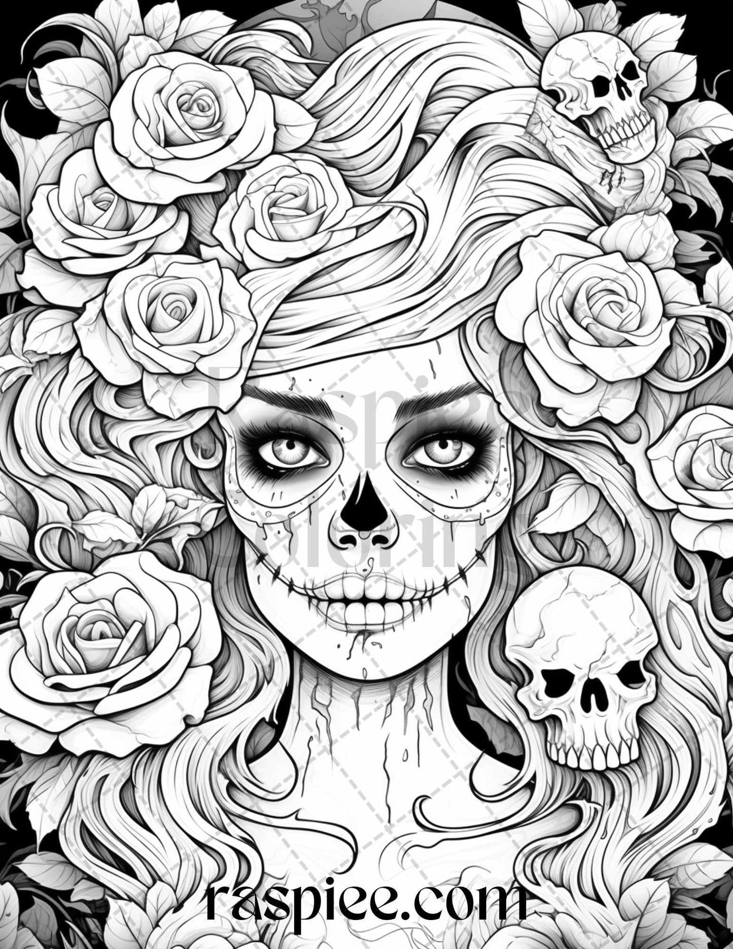 50 Spooky Miss Nightmare Grayscale Coloring Pages Printable for Adults, PDF File Instant Download
