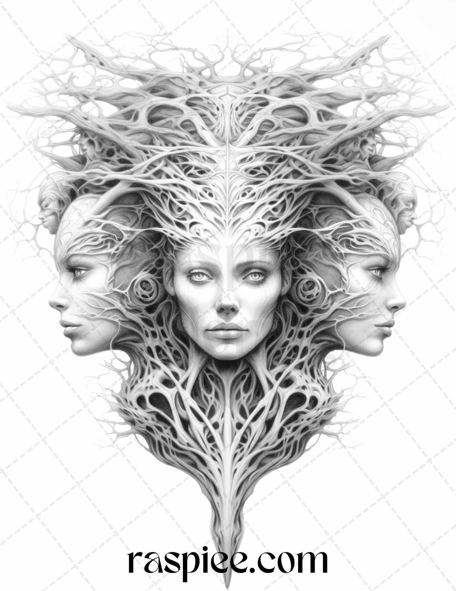 Mystical World Grayscale Coloring Pages Printable for Adults, Enchanting Fantasy Designs, PDF File Instant Download