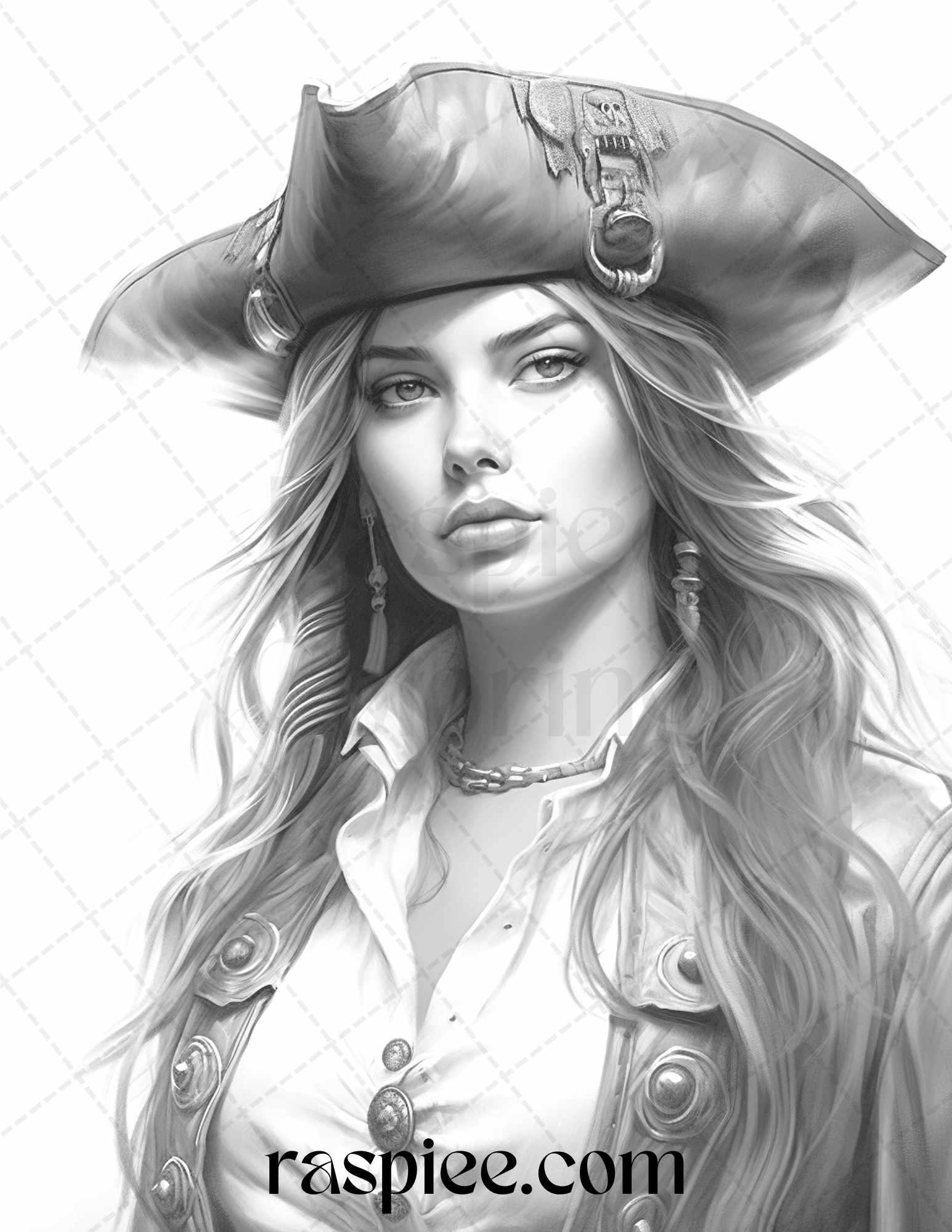 60 Pirate Life Grayscale Coloring Pages Printable for Adults, Stress Relief Coloring, PDF File Instant Download