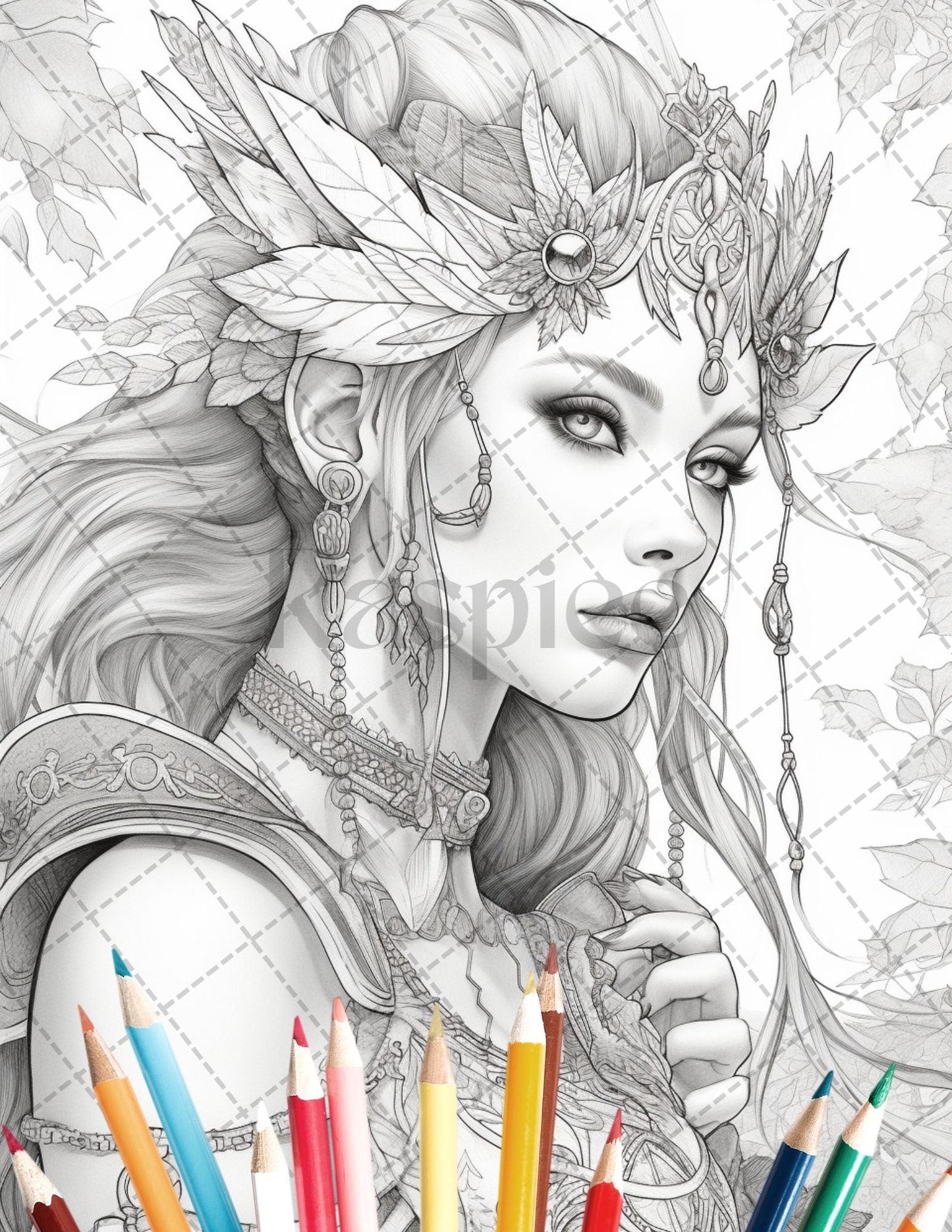 35 Beautiful Printable Elf Girls Coloring Book for Adults, Grayscale Coloring Page, PDF File Instant Download