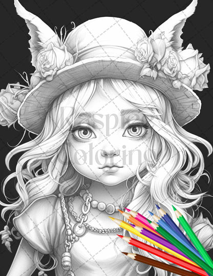 41 Adorable Gnome Girls Grayscale Coloring Pages Printable for Adults and Kids, PDF File Instant Download