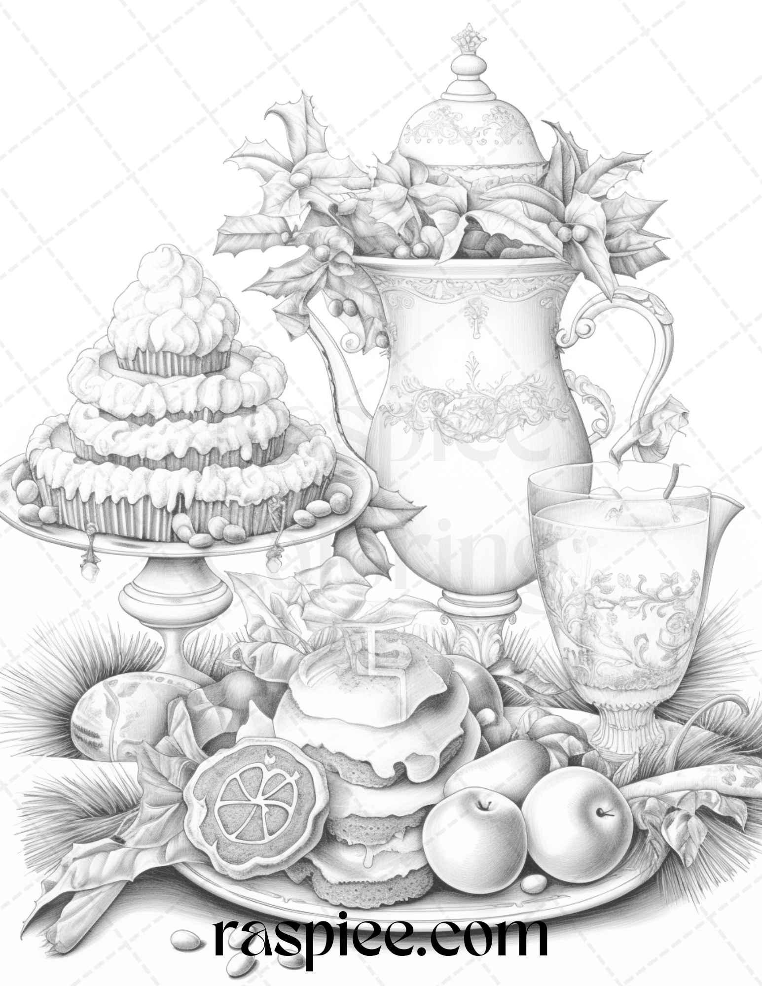 90 Merry Christmas Grayscale Coloring Pages Printable for Adults, PDF File Instant Download