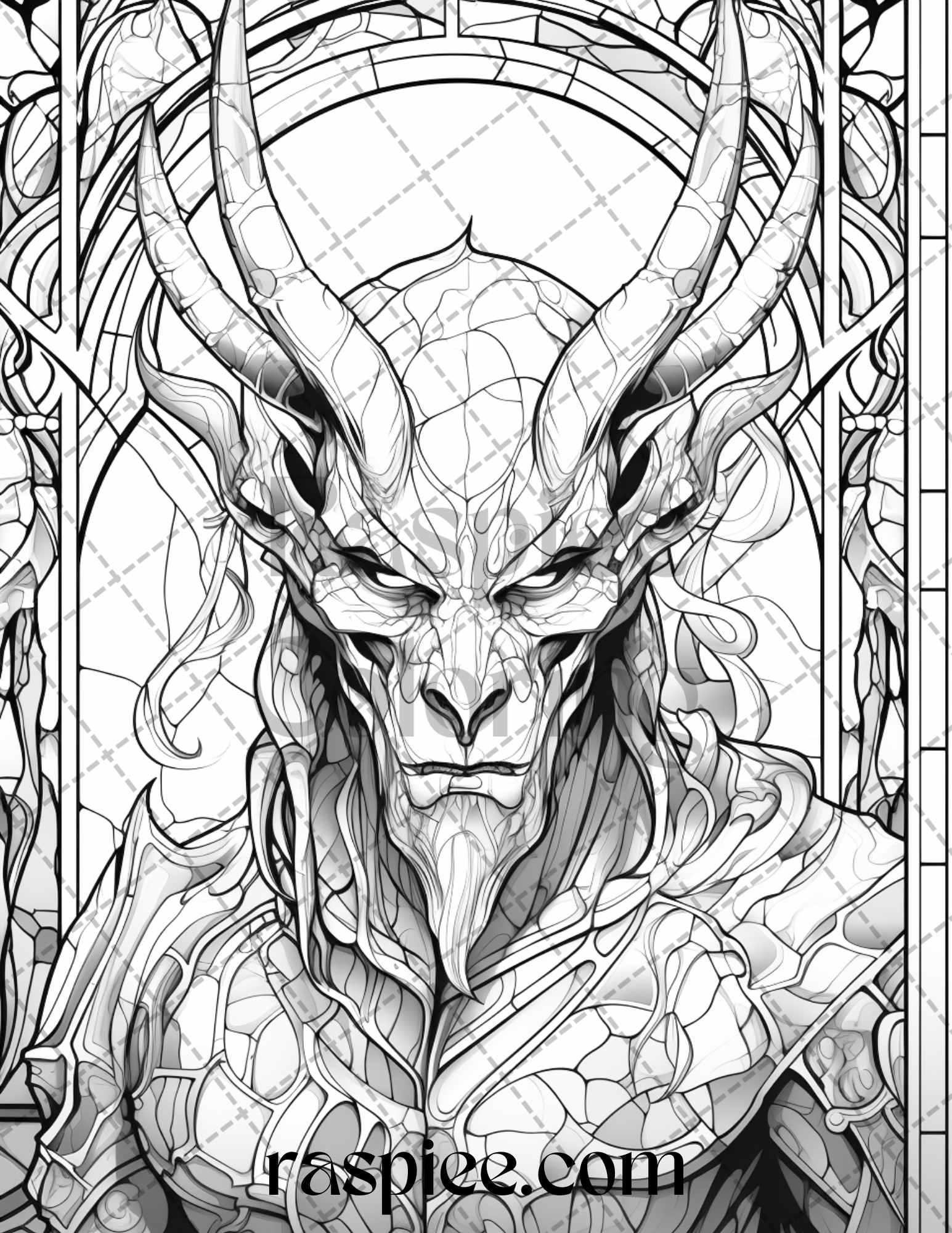 70 Halloween Stained Glass Grayscale Coloring Pages Printable for Adults, PDF File Instant Download