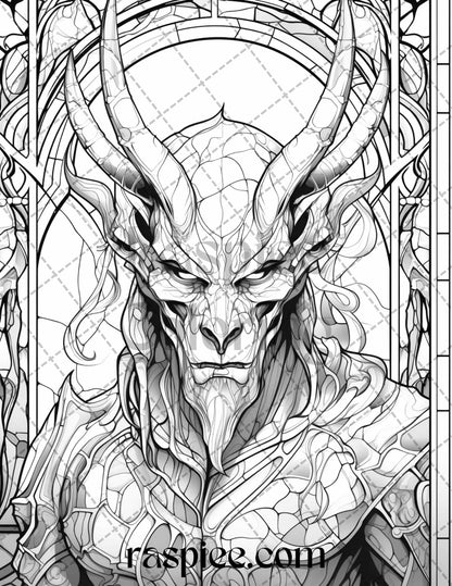 70 Halloween Stained Glass Grayscale Coloring Pages Printable for Adults, PDF File Instant Download