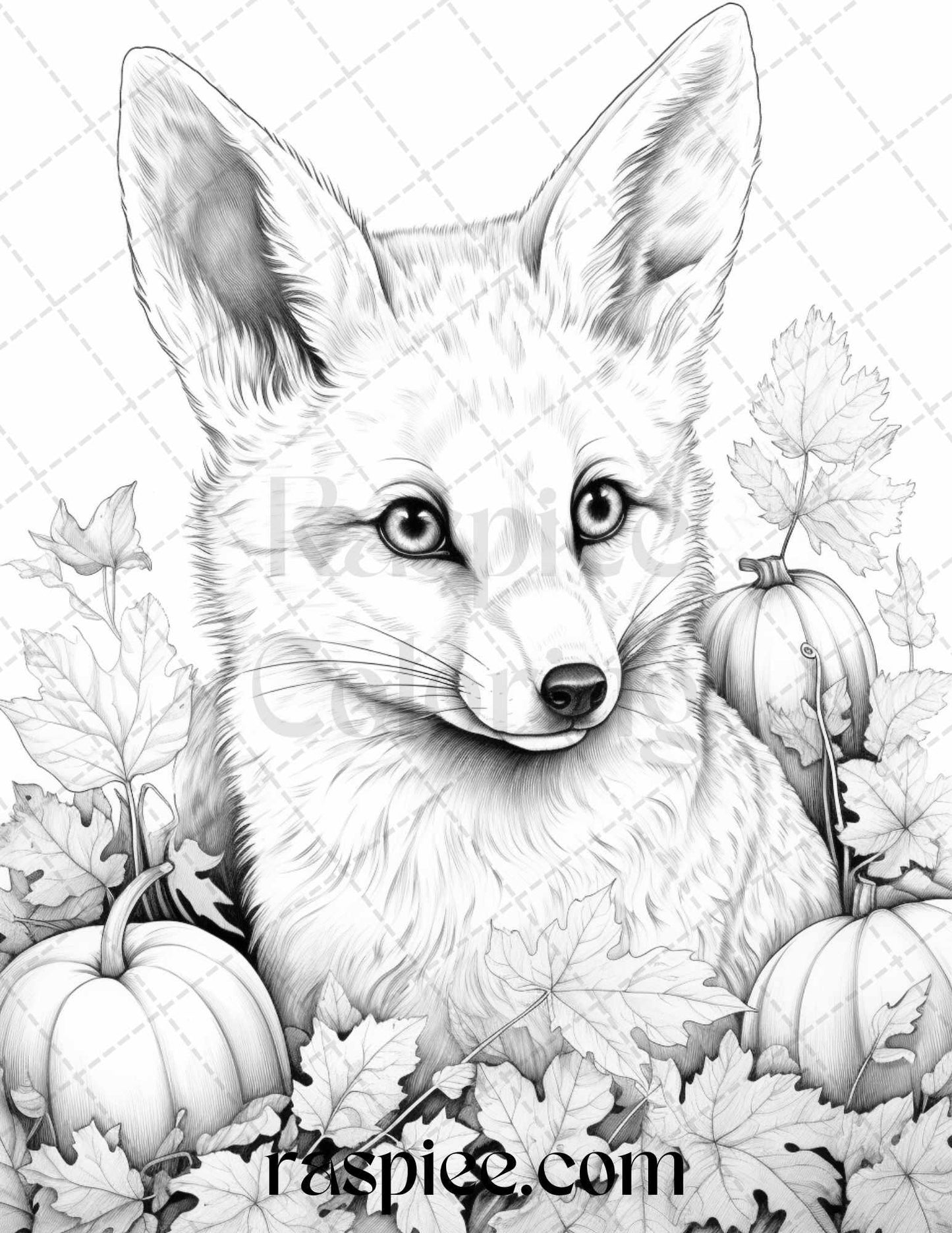 Autumn Animals Grayscale Coloring Pages for Adults and Kids, Printable PDF File Instant Download