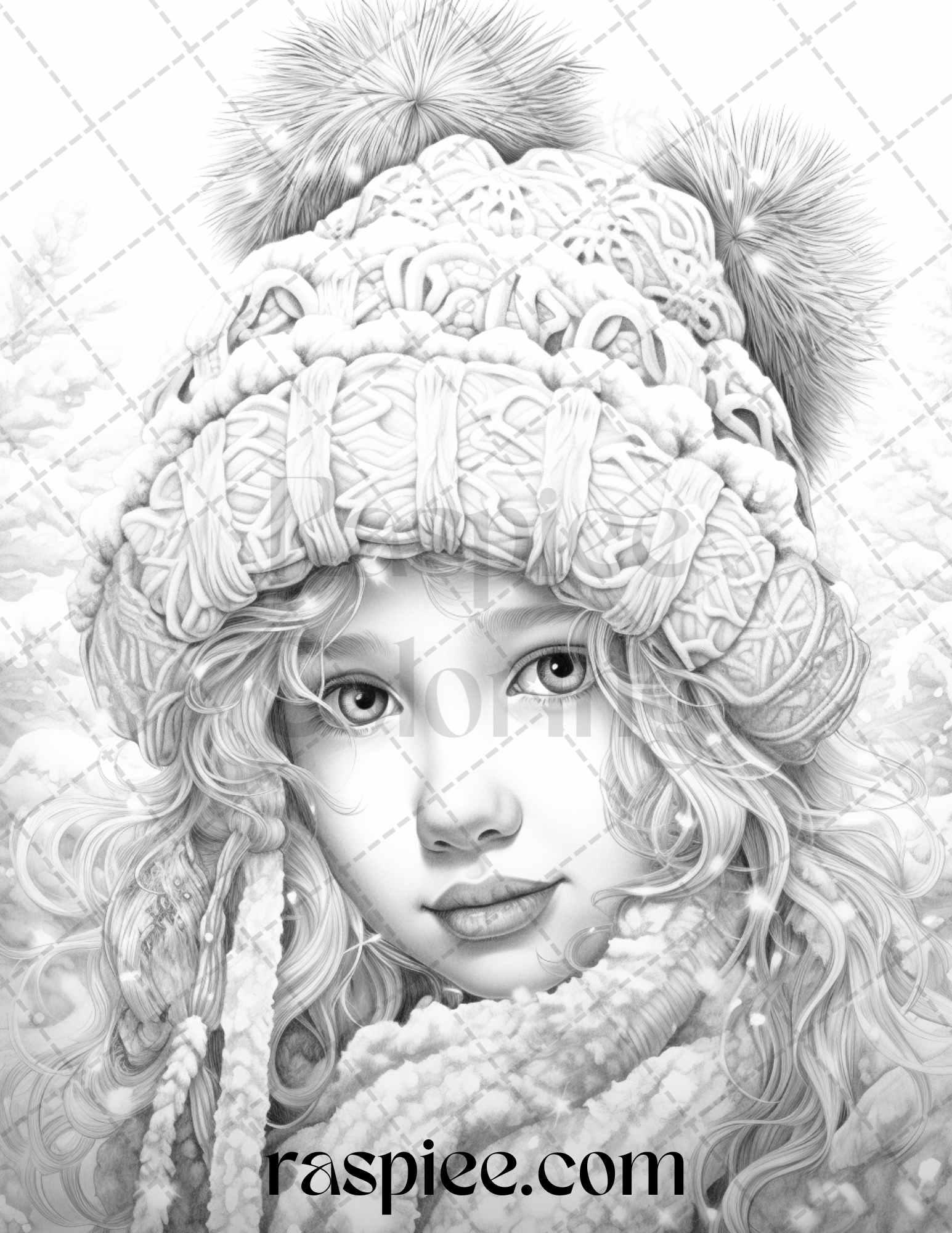 60 Beautiful Winter Girls Grayscale Coloring Pages Printable for Adults, PDF File Instant Download