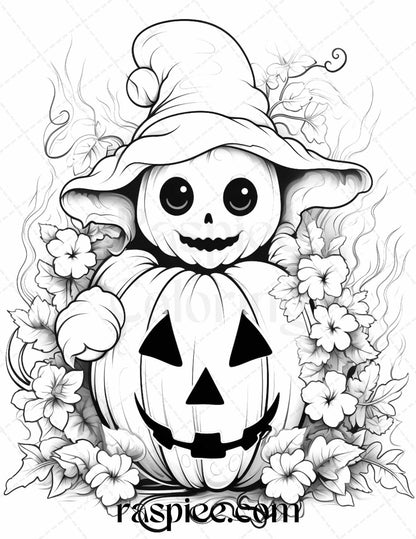 50 Halloween Cute Ghosts Grayscale Coloring Printable for Adults Kids, PDF File Instant Download