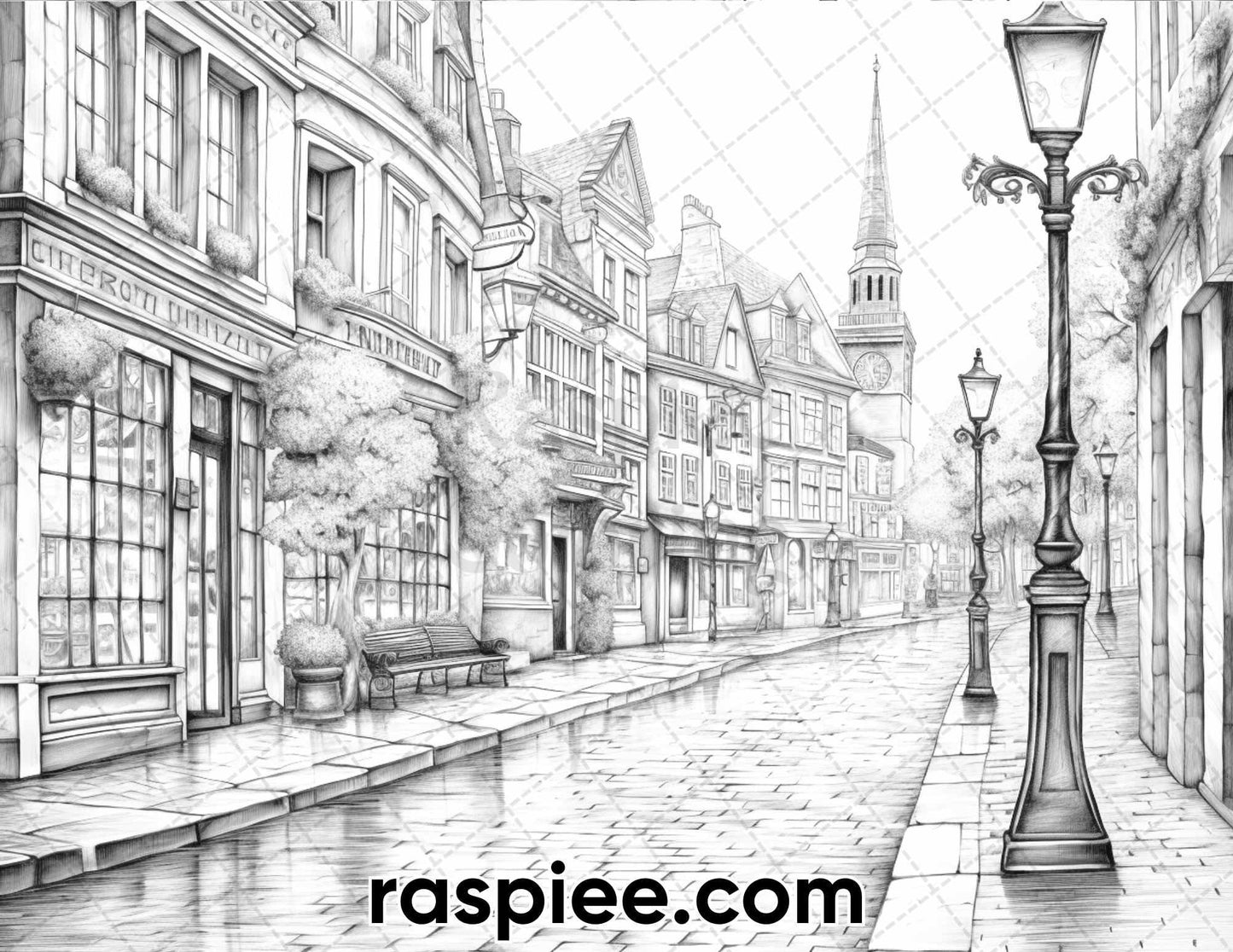 60 Spring Rainy Day Landscapes Grayscale Adult Coloring Pages, Printable PDF Instant Download