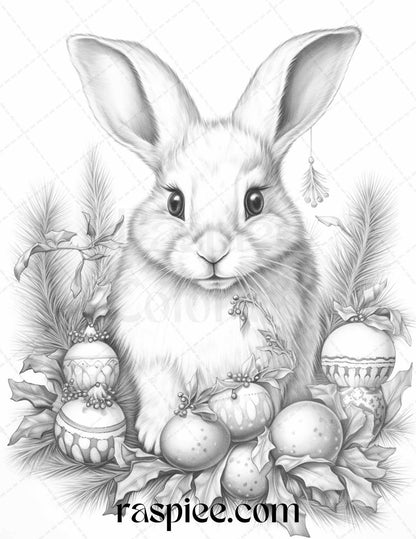 70 Christmas Animals Grayscale Coloring Pages Printable for Adults, PDF File Instant Download