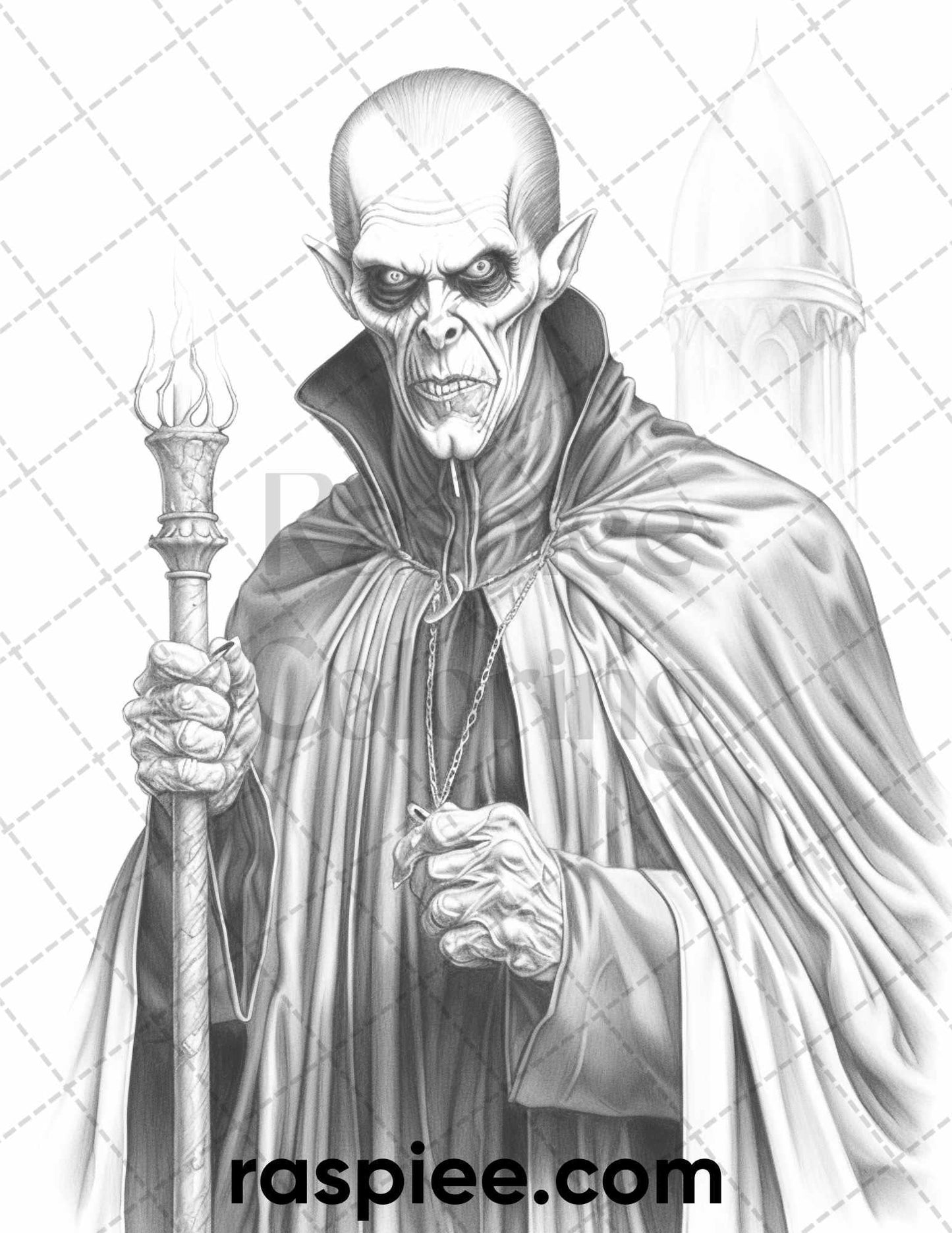 50 Count Dracula Grayscale Coloring Pages Printable for Adults, PDF File Instant Download