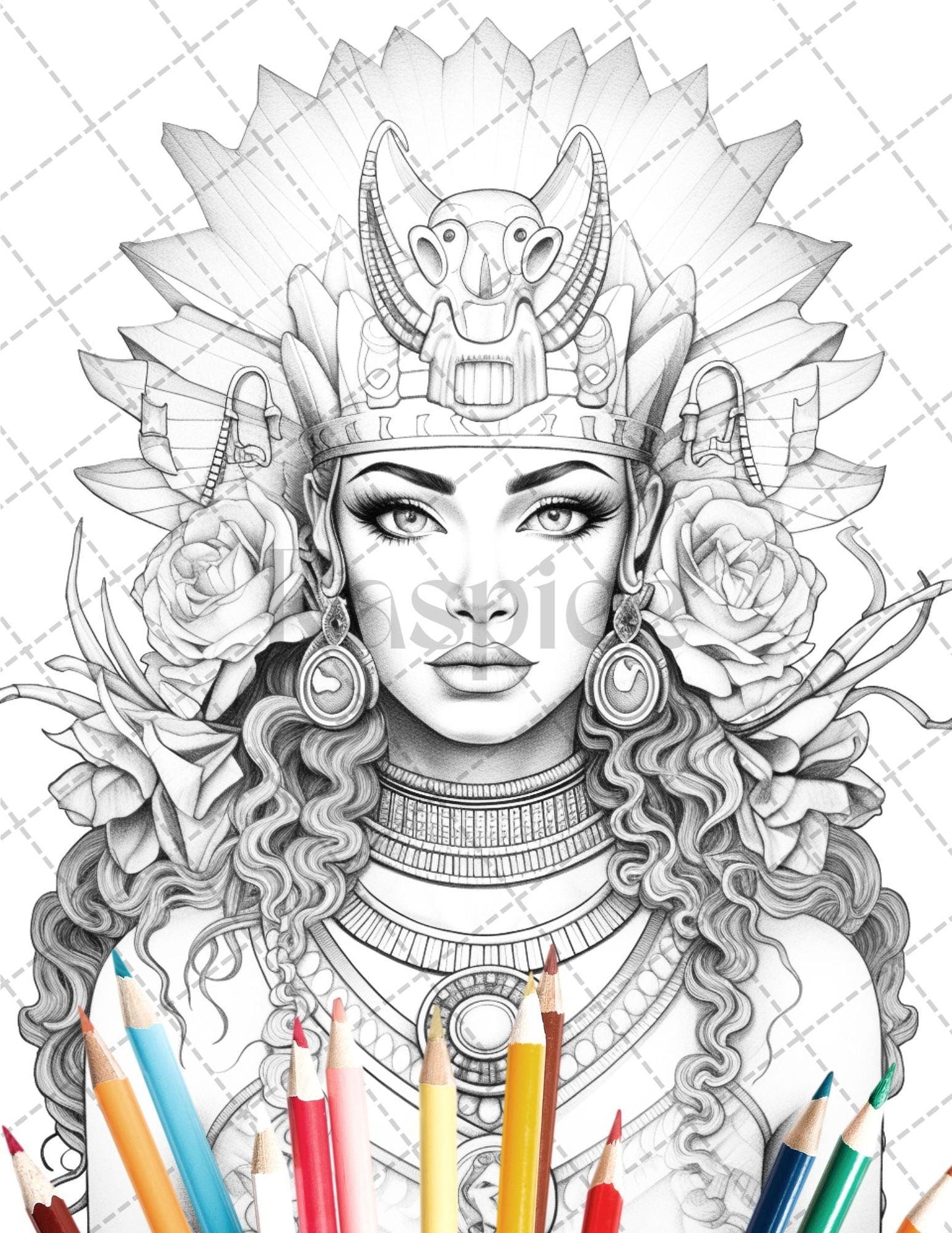 35 Ancient Egyptian Queens Coloring Book Printable for Adults, Grayscale Coloring Page, PDF File Instant Download