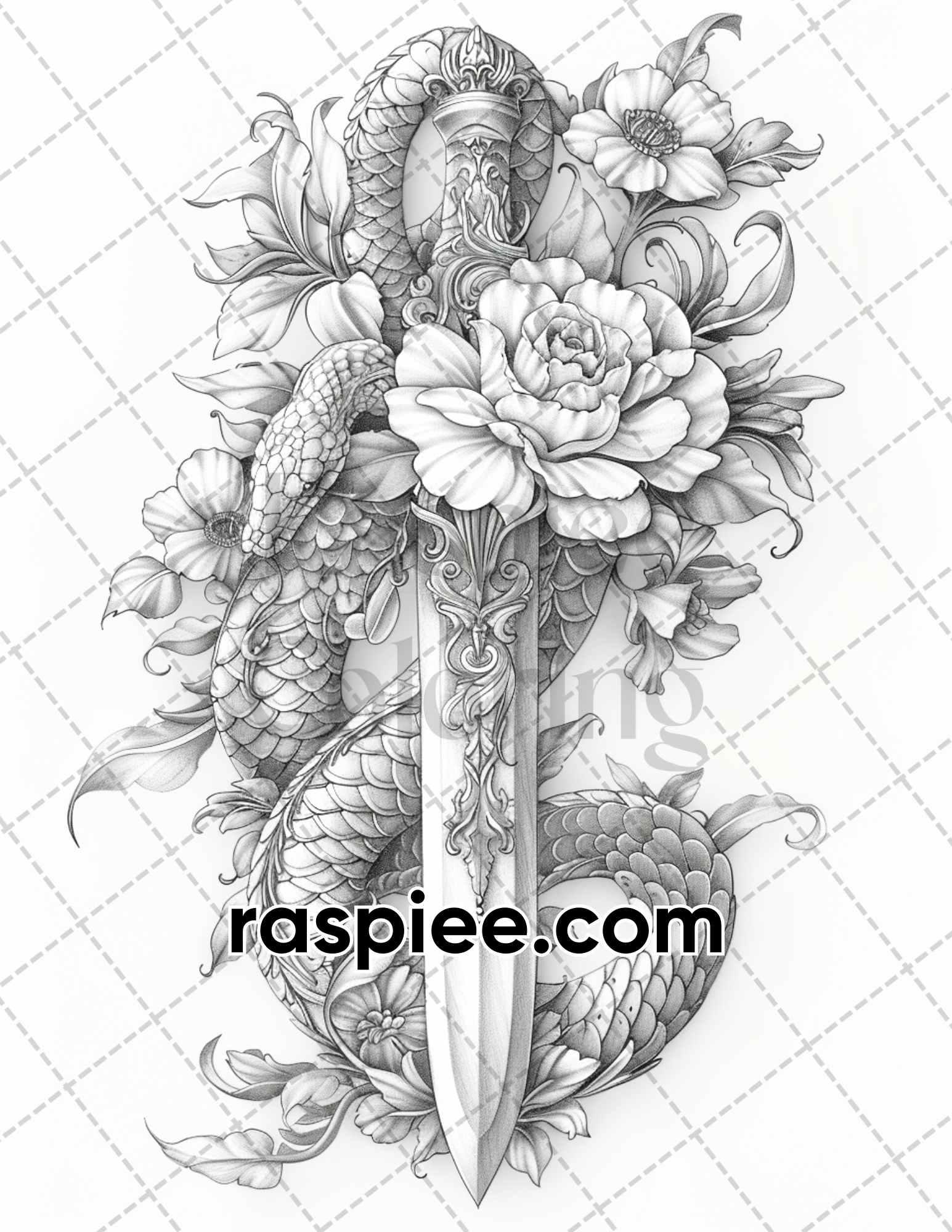 66 Intricate Gothic Tattoos Grayscale Adult Coloring Pages, Printable PDF Instant Download