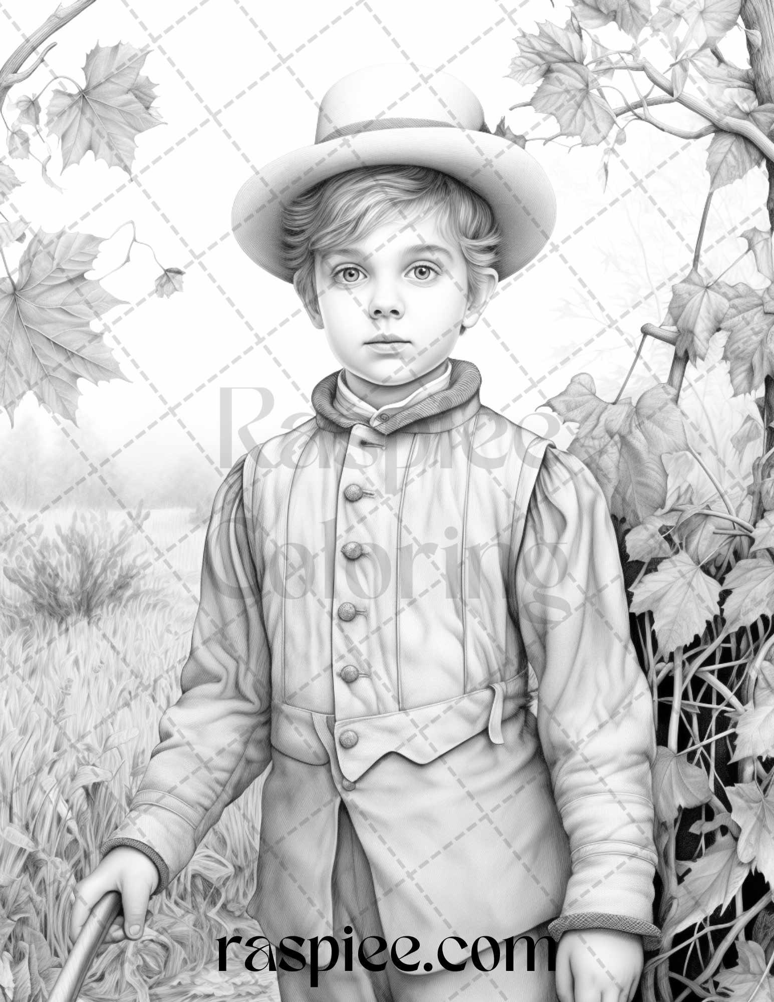 60 Victorian Autumn Portrait Grayscale Coloring Pages Printable for Adults, PDF File Instant Download