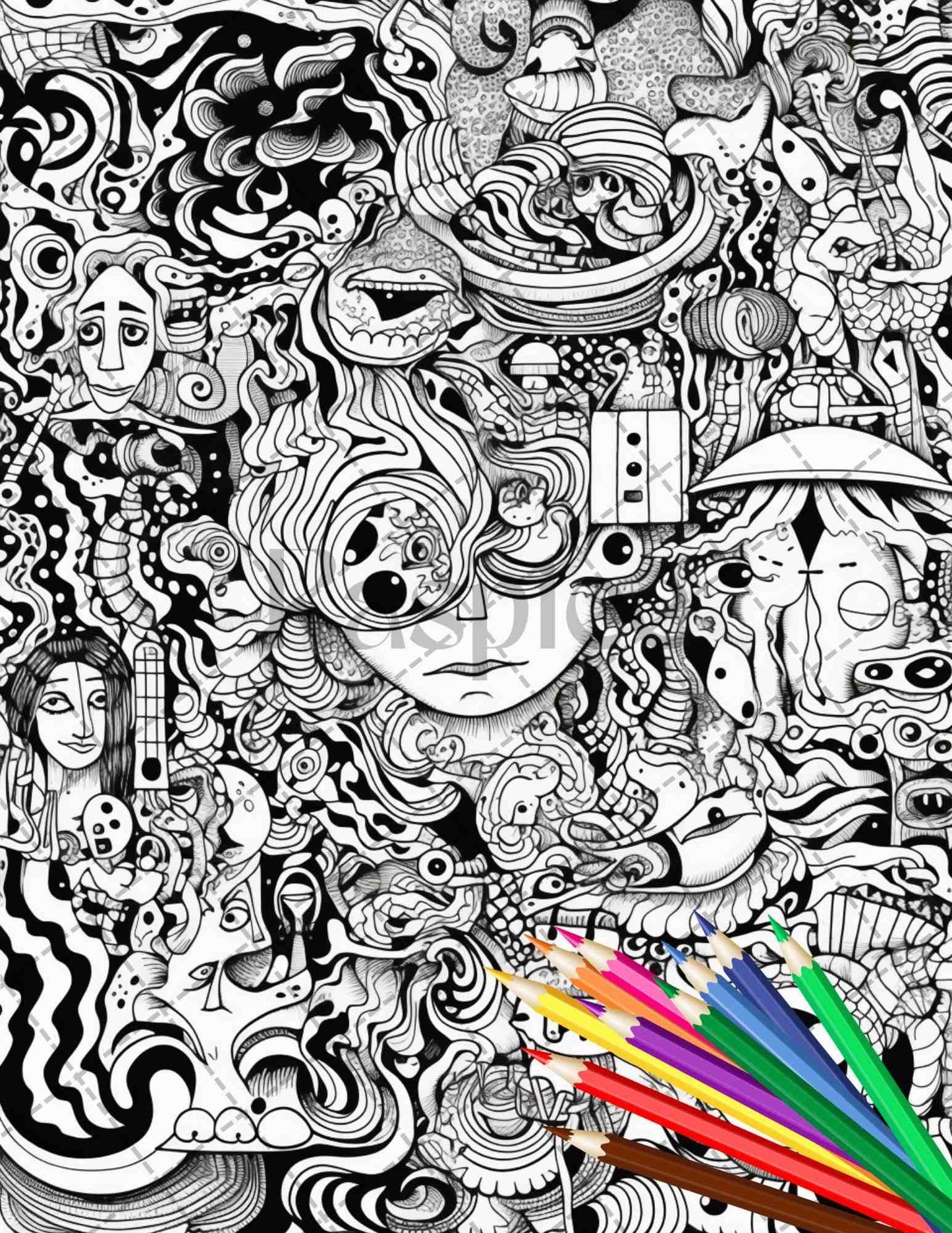 Psychedelic Trippy Coloring Book Printable for Adults, Grayscale Coloring Page, PDF File Instant Download