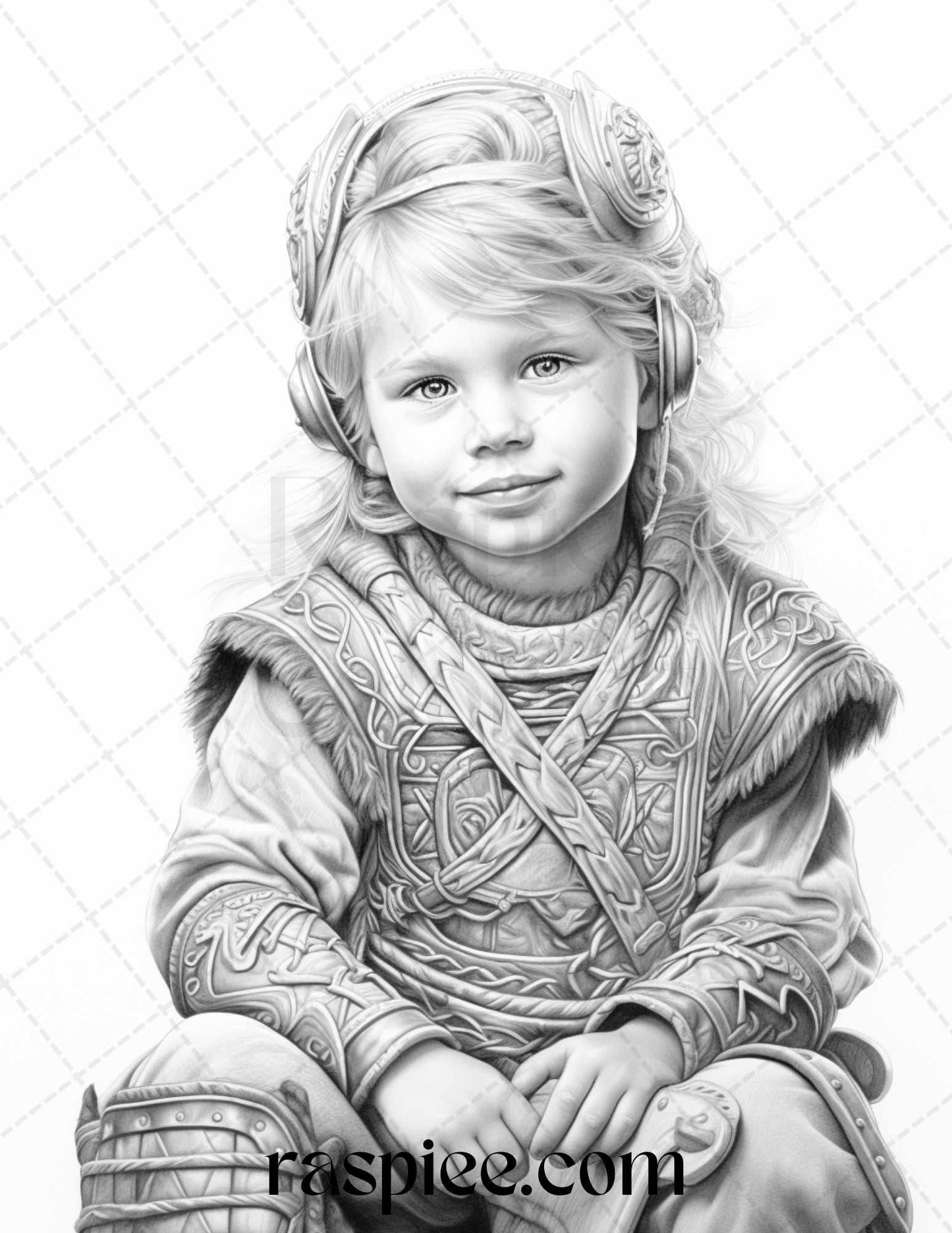 58 Little Viking Girls Boys Portrait Grayscale Coloring Pages Printable, PDF File Instant Download