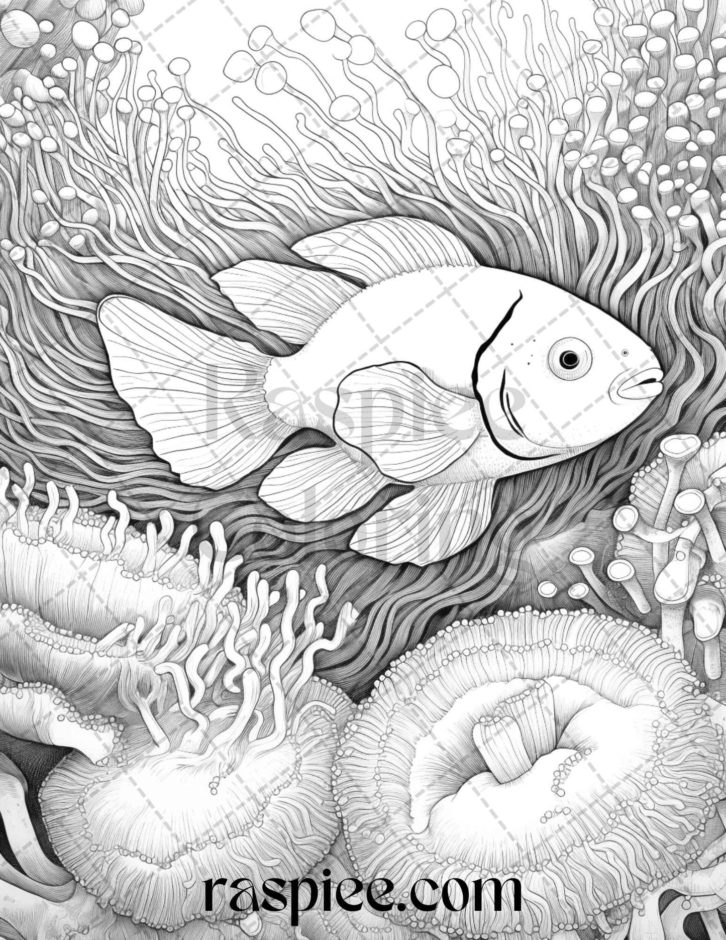 Ocean Life Grayscale Coloring Pages Printable for Adults Relaxation and Creativity, PDF File Instant Download