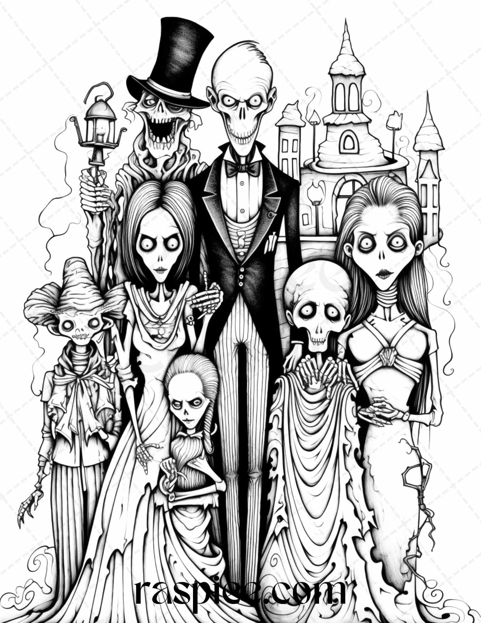 50 Monster Family Grayscale Coloring Pages Printable for Adults - Instant Download, Halloween Coloring Book, Fun and Spooky Designs