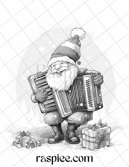 60 Christmas Gnomes Grayscale Coloring Pages Printable for Adults and Kids, PDF File Instant Download