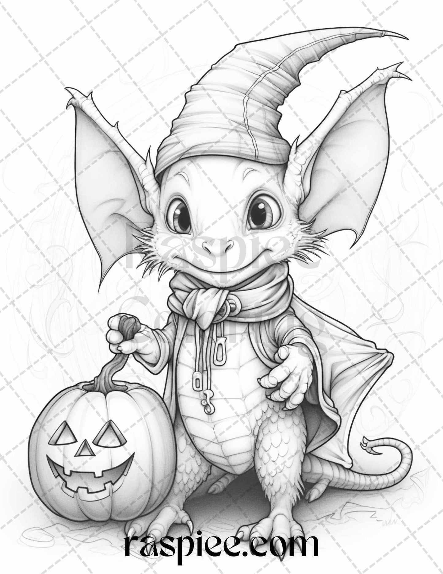 50 Cute Pumpkin Dragons Graycale Coloring Pages for Adults and Kids, Printable PDF File Instant Download
