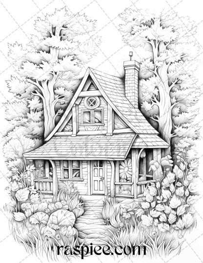 Autumn Vibes Grayscale Coloring Pages Printable for Adults, PDF File Instant Download