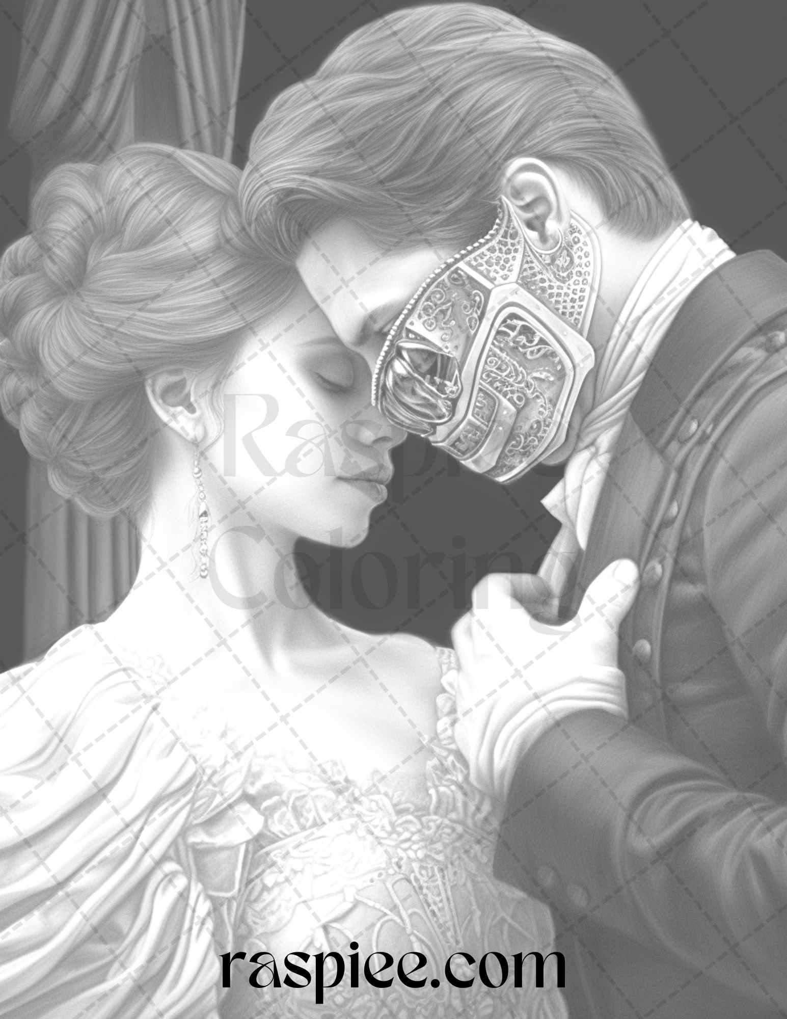 Phantom of the Opera Grayscale Coloring Pages Printable for Adults, PDF File Instant Download