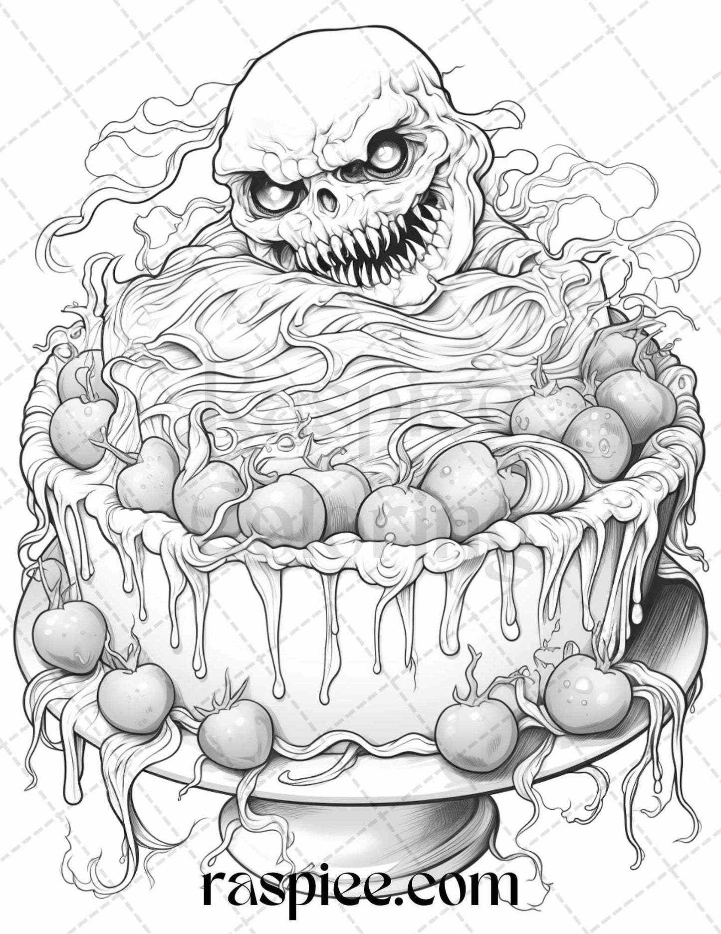 68 Halloween Spooky Desserts Grayscale Coloring Pages Printable for Adults, PDF File Instant Download