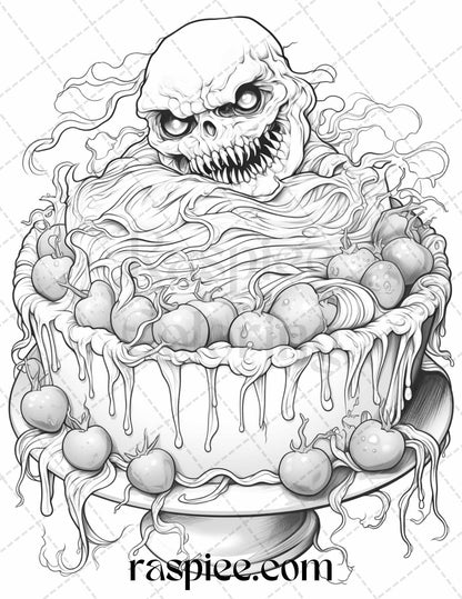68 Halloween Spooky Desserts Grayscale Coloring Pages Printable for Adults, PDF File Instant Download
