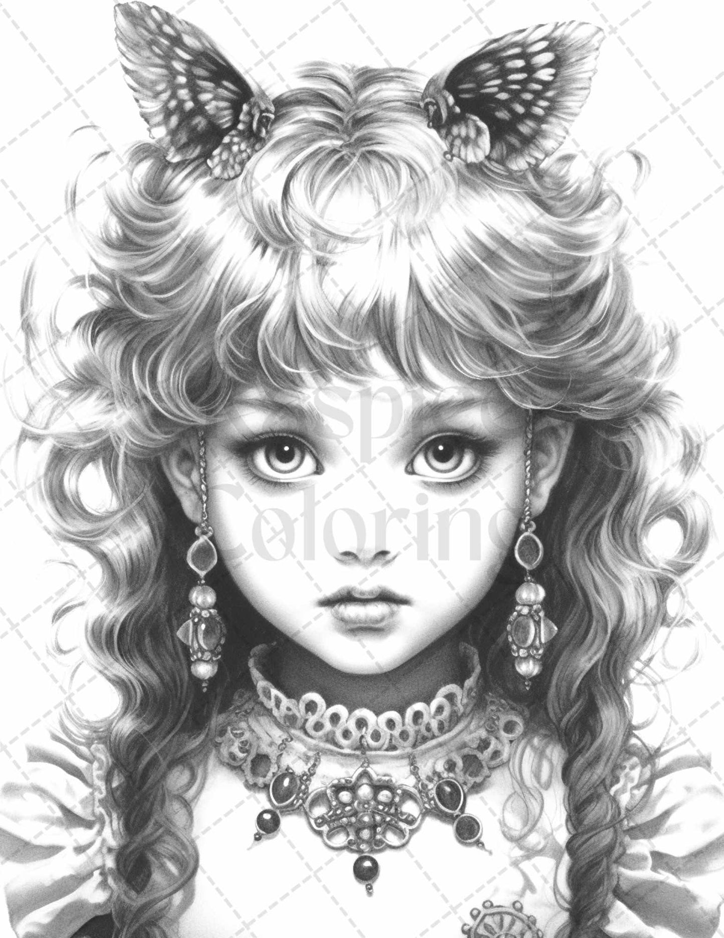 60 Adorable Gothic Girls Grayscale Coloring Pages Printable for Adults, PDF File Instant Download