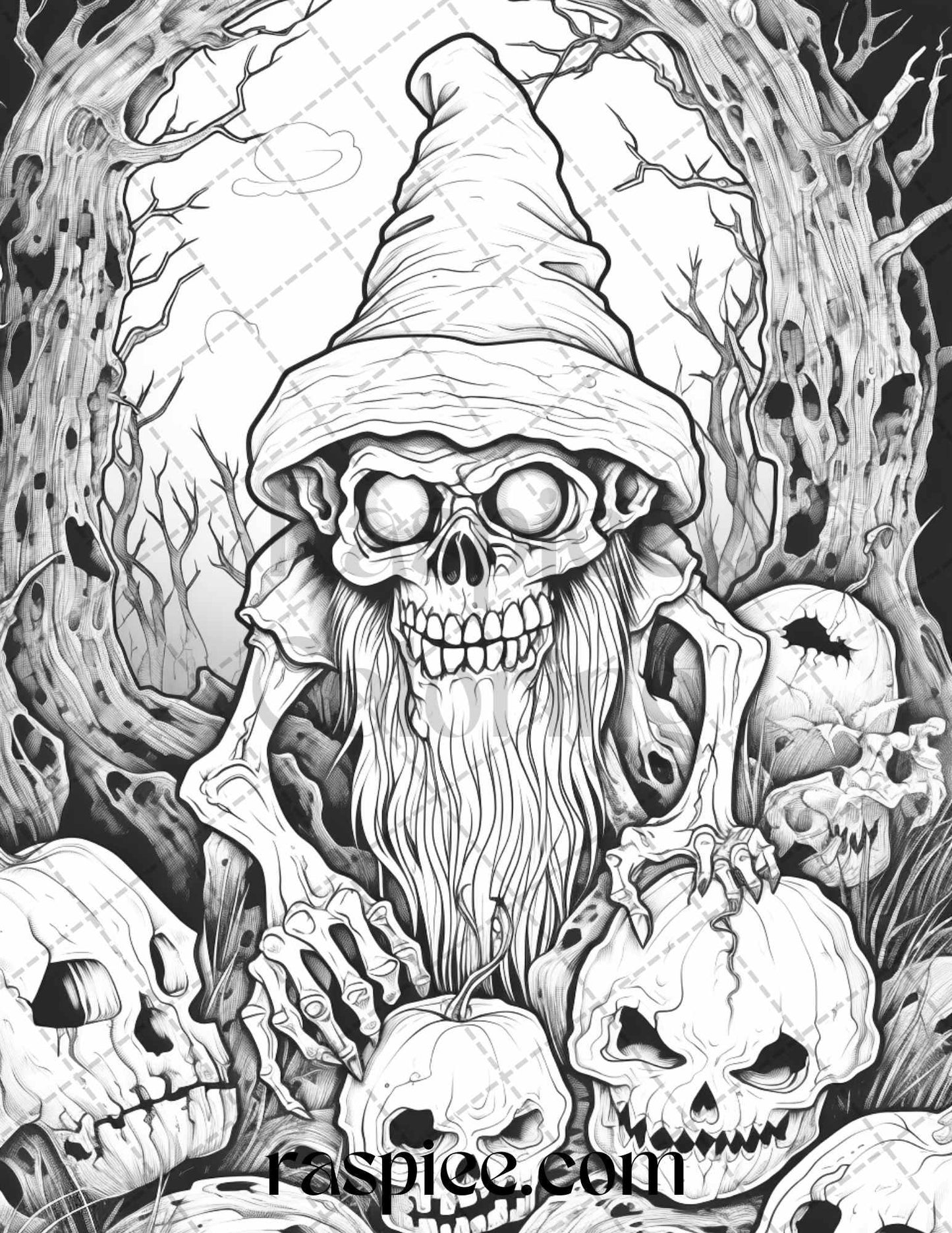 50 Horror Zombie Gnomes Grayscale Coloring Pages Printable for Adults, PDF File Instant Download