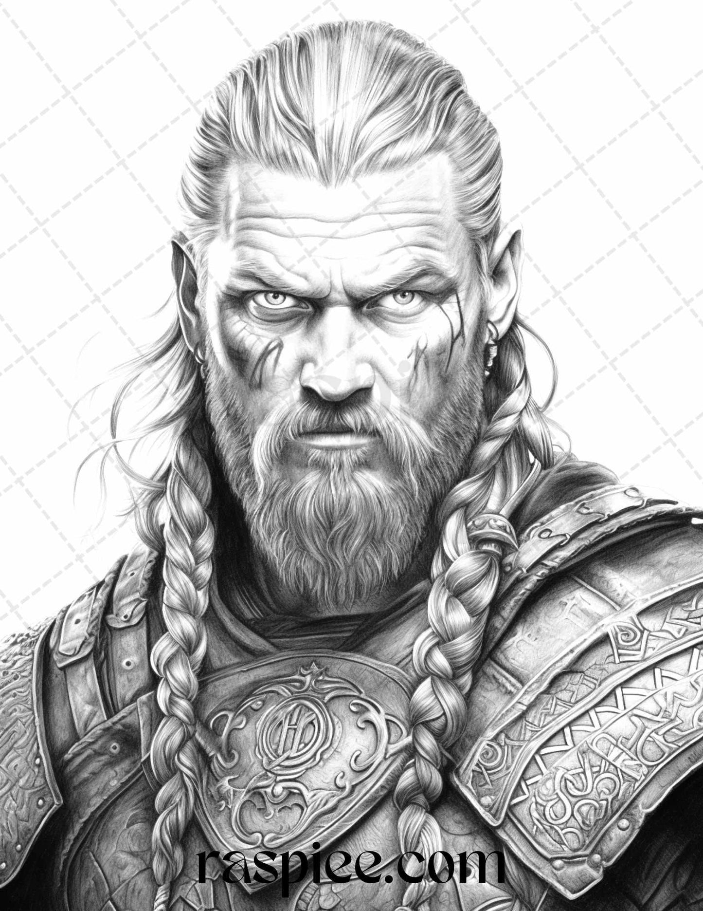 55 Viking Warriors Portrait Grayscale Coloring Pages Printable for Adults, PDF File Instant Download