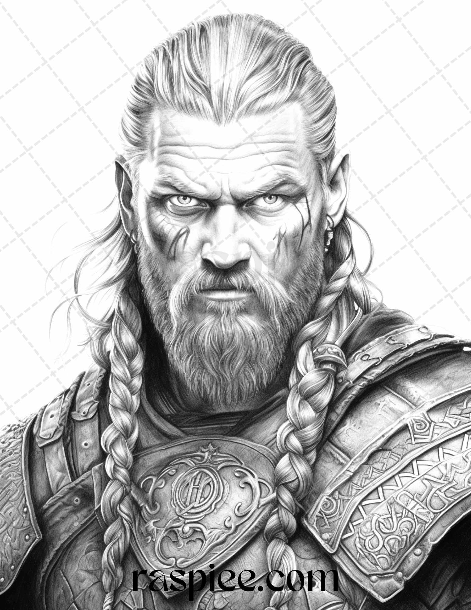 55 Viking Warriors Portrait Grayscale Coloring Pages Printable for Adults, PDF File Instant Download