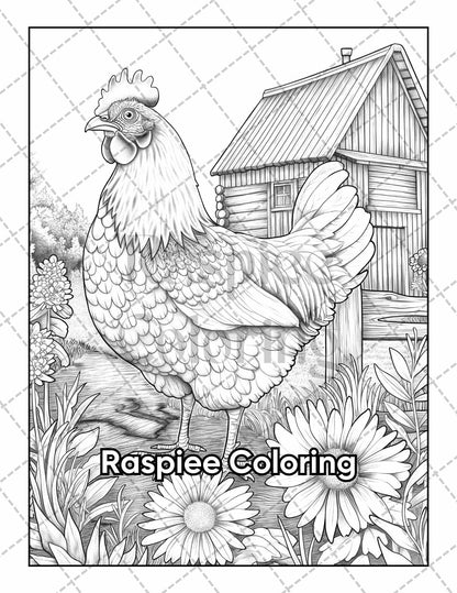 50 Country Farm Scenes Adult Coloring Pages Printable PDF Instant Download