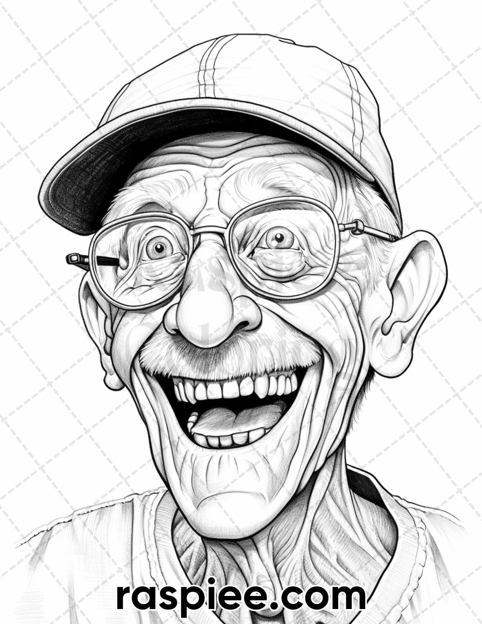 50 Funny Grandpa Grayscale Coloring Pages for Adults, Printable PDF Instant Download