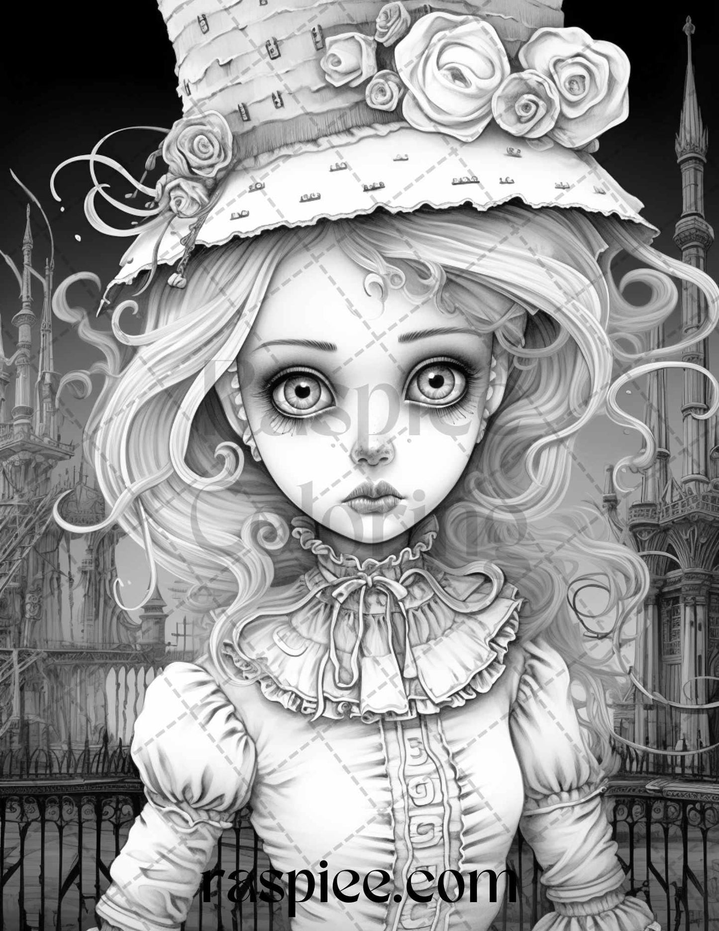 50 Scary Victorian Dolls Grayscale Coloring Pages Printable for Adults, PDF File Instant Download