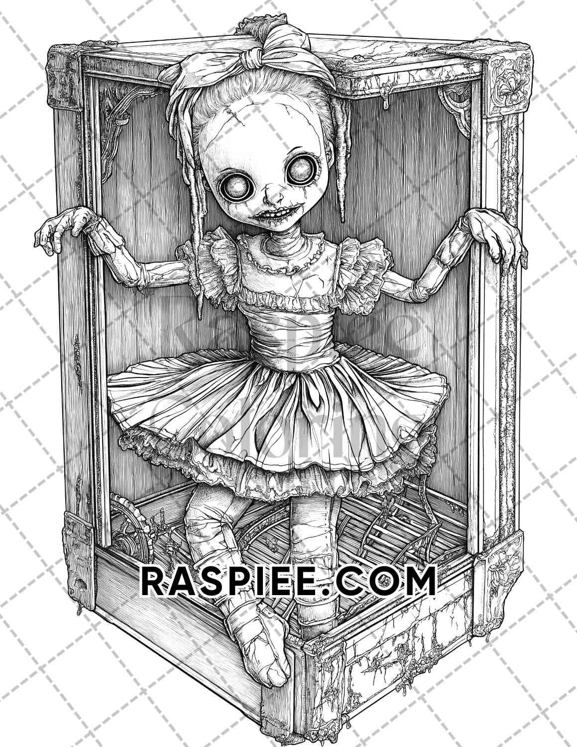 Haunted Dolls Halloween Horror Adult Coloring Pages Printable PDF Instant Download