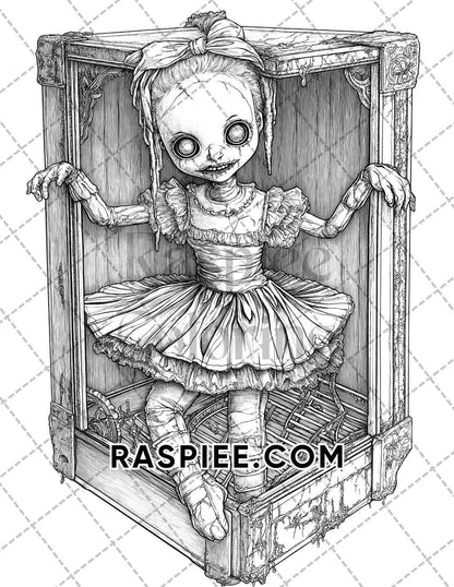 Haunted Dolls Halloween Horror Adult Coloring Pages Printable PDF Instant Download