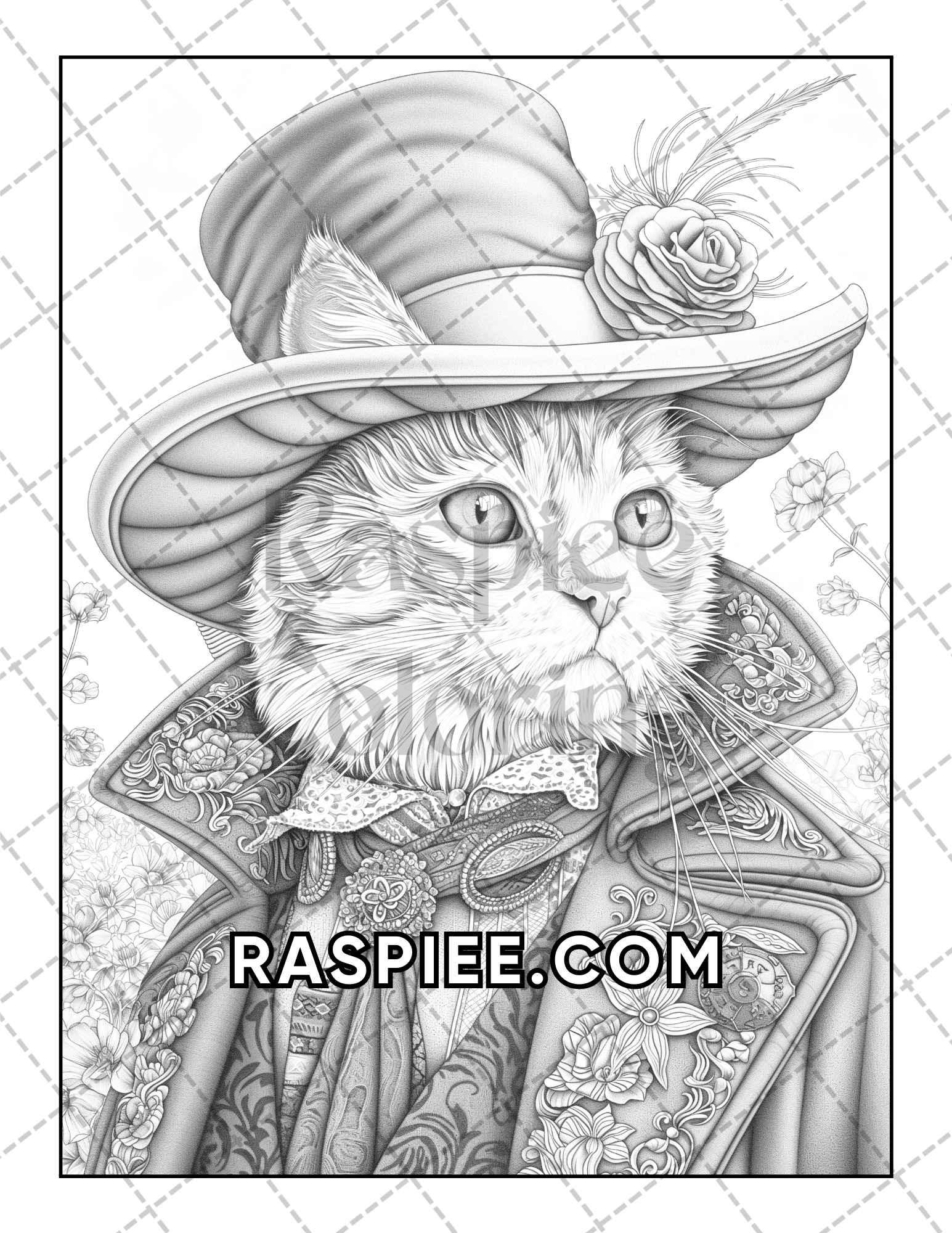 60 Cats Dressed Up Adult Coloring Pages Printable PDF Instant Download