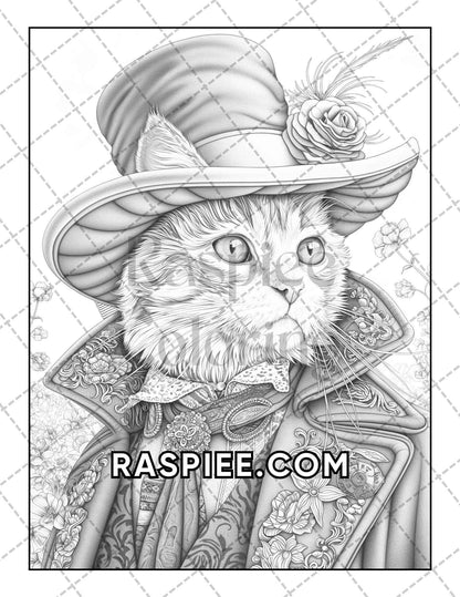 60 Cats Dressed Up Adult Coloring Pages Printable PDF Instant Download