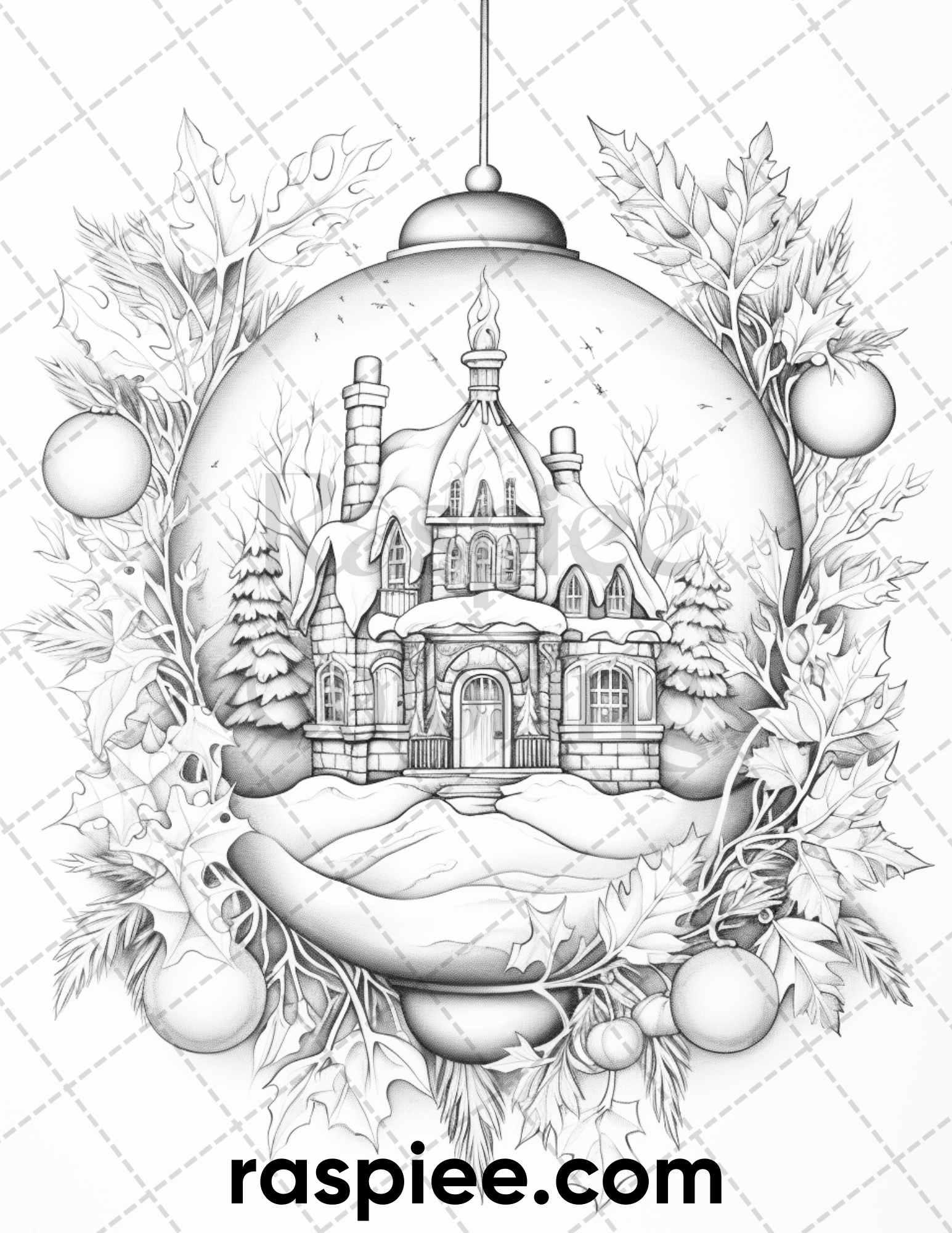 60 Merry Christmas Grayscale Coloring Pages Printable for Adult, Holiday Relaxation Art, PDF File Instant Download