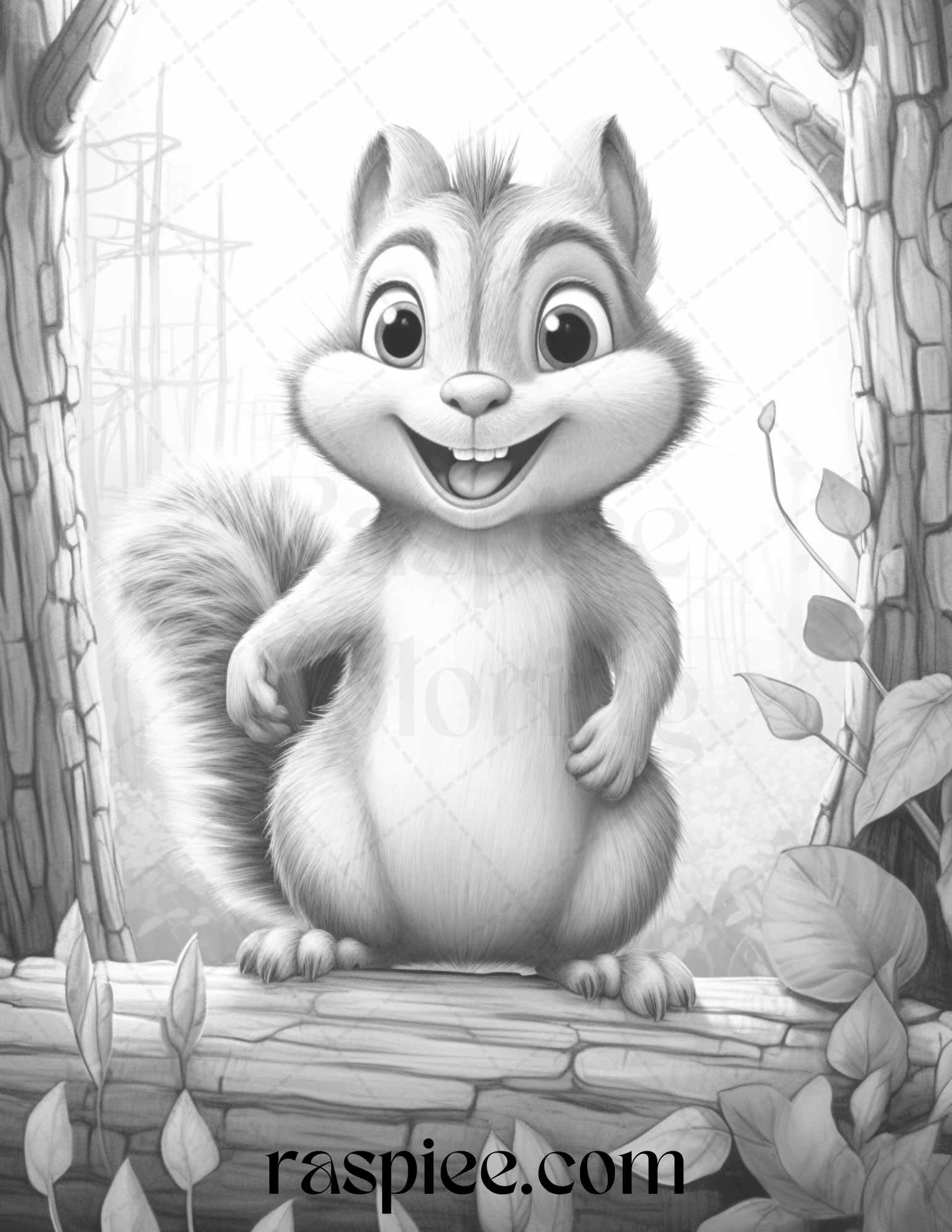 52 Adorable Squirrels Grayscale Coloring Pages Printable for Adults Kids, PDF File Instant Download