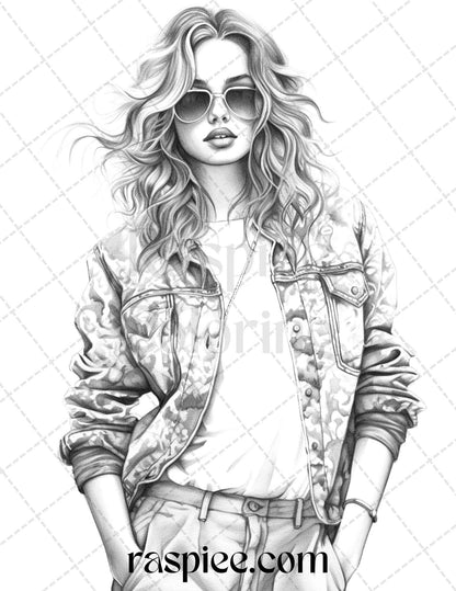50 Streetwear Fashion Grayscale Coloring Pages Printable for Adults, PDF File Instant Download