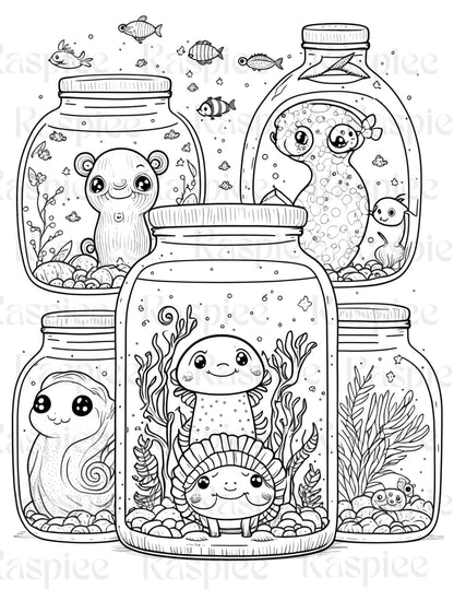 100 Animal in Jar Coloring Pages, Printable Coloring Pages for Kids and Adults, Printable PDF File Instant Download