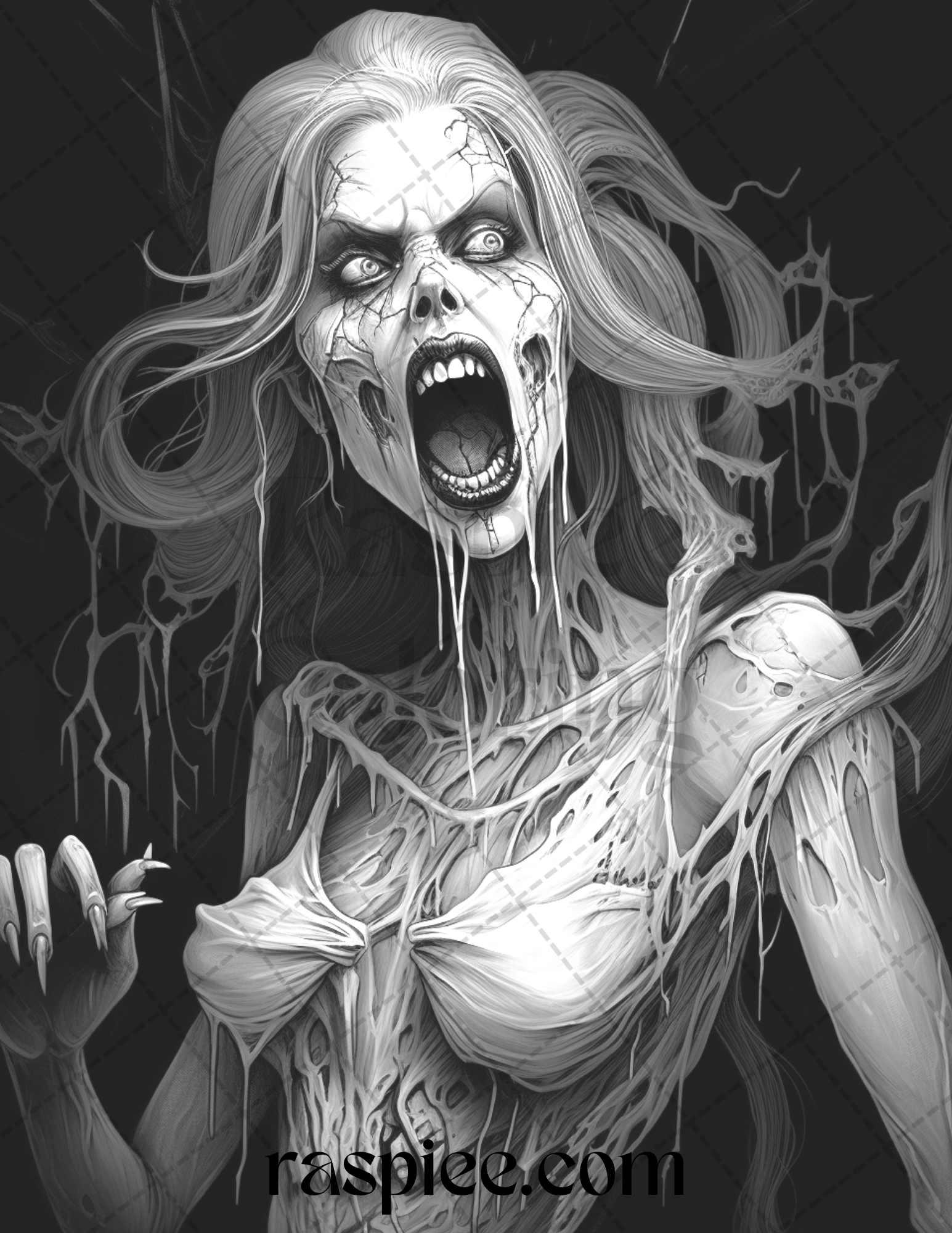 60 Halloween Vampire Grayscale Coloring Pages Printable for Adults, PDF File Instant Download