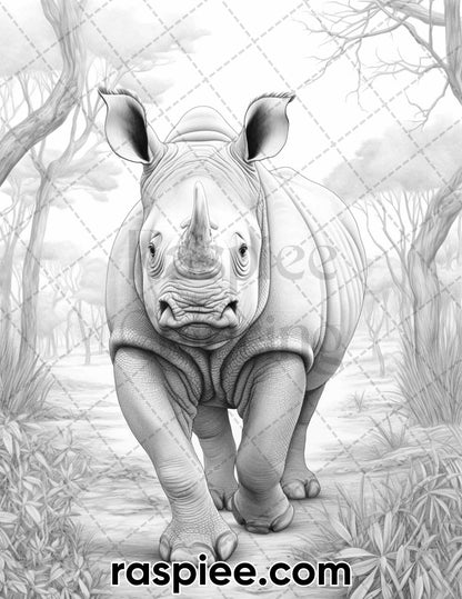 55 Wild Animals Grayscale Coloring Pages for Adults, Printable PDF Instant Download