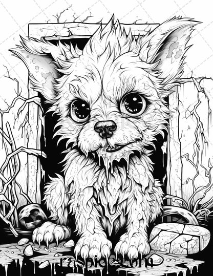 50 Halloween Scary Animals Grayscale Coloring Pages Printable for Adults, PDF File Instant Download