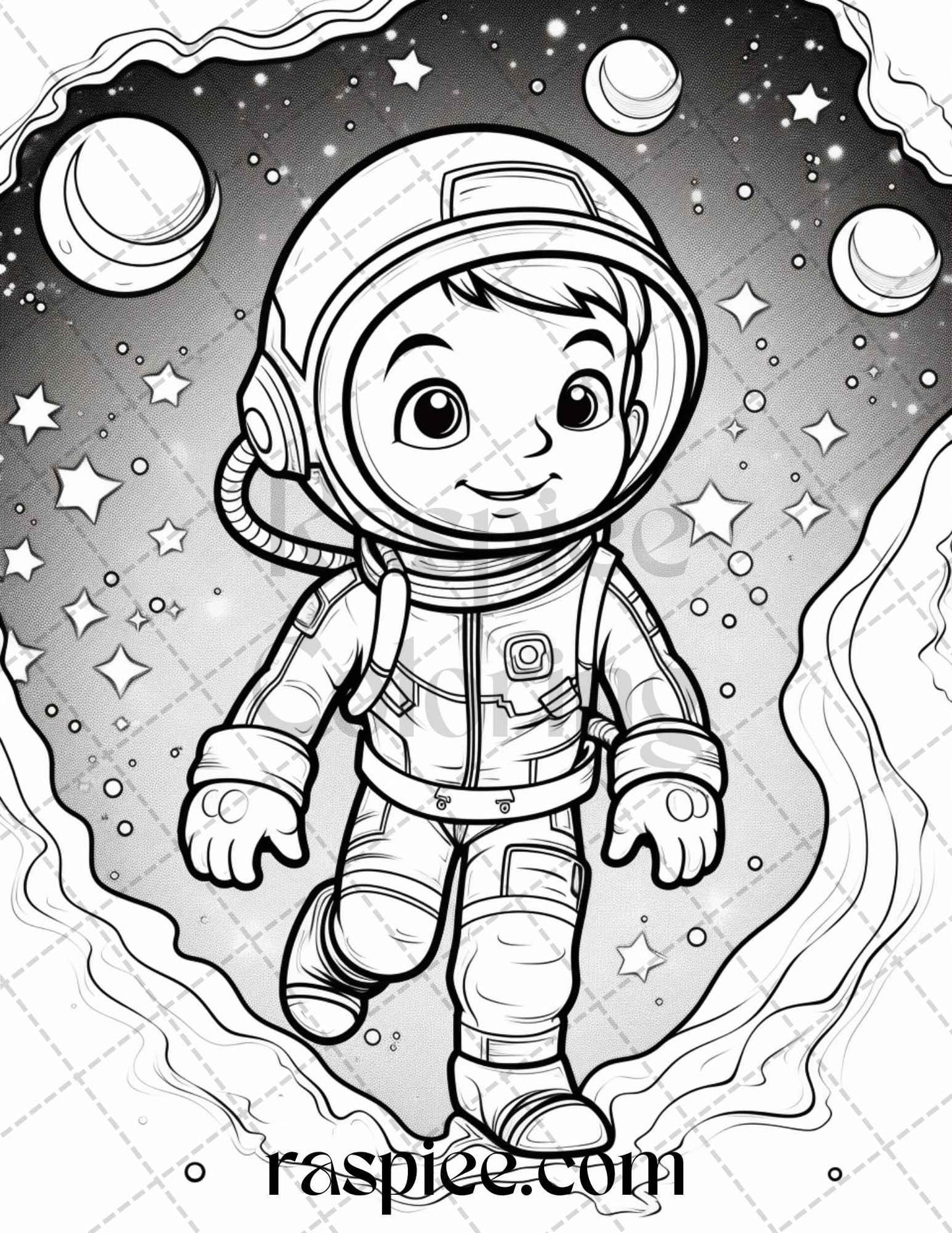 50 Cute Astronaut Adventures Coloring Pages Printable for Kids, PDF File Instant Download